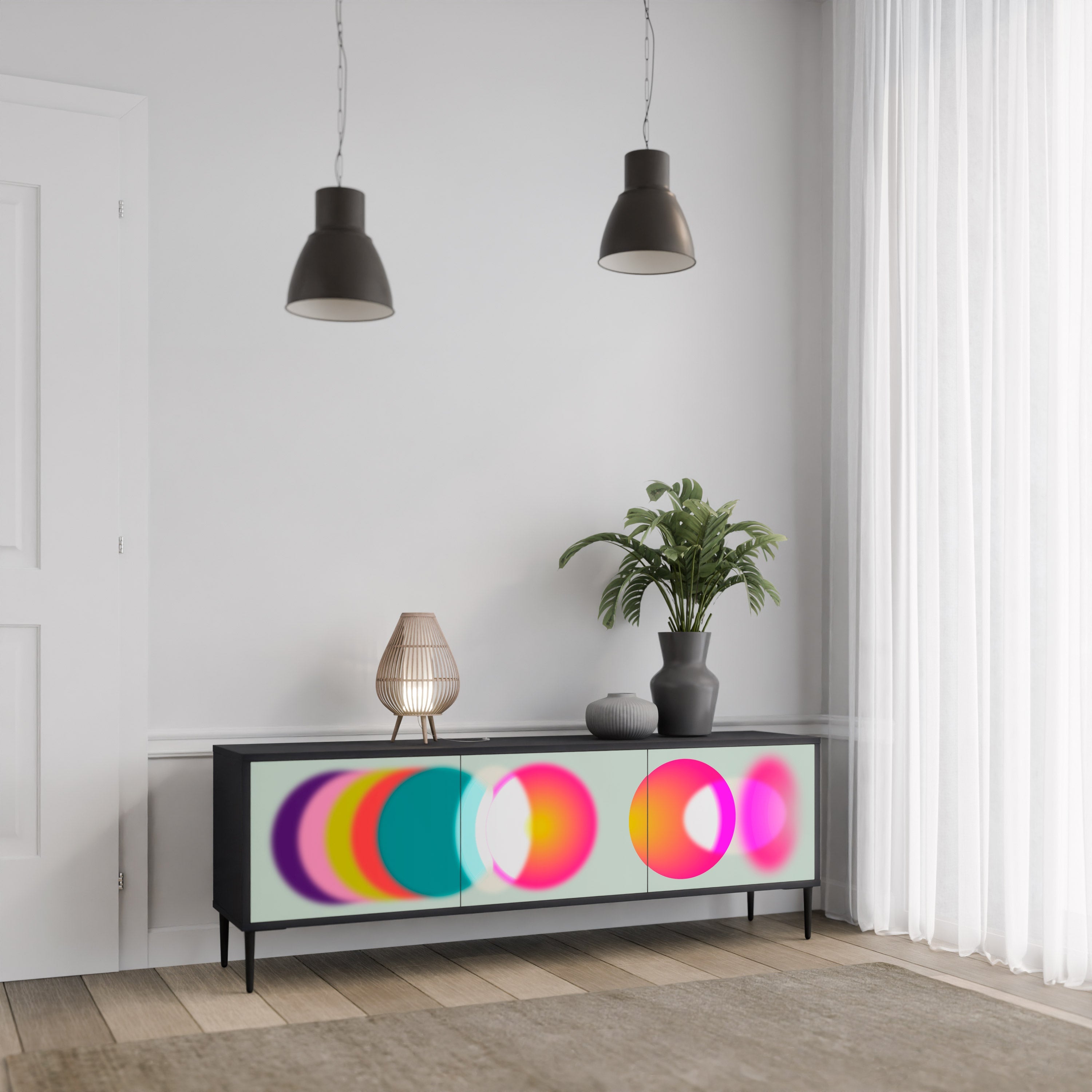 SYMPHONY OF COLORS Τρίθυρη βάση τηλεόρασης σε μαύρο φινίρισμα