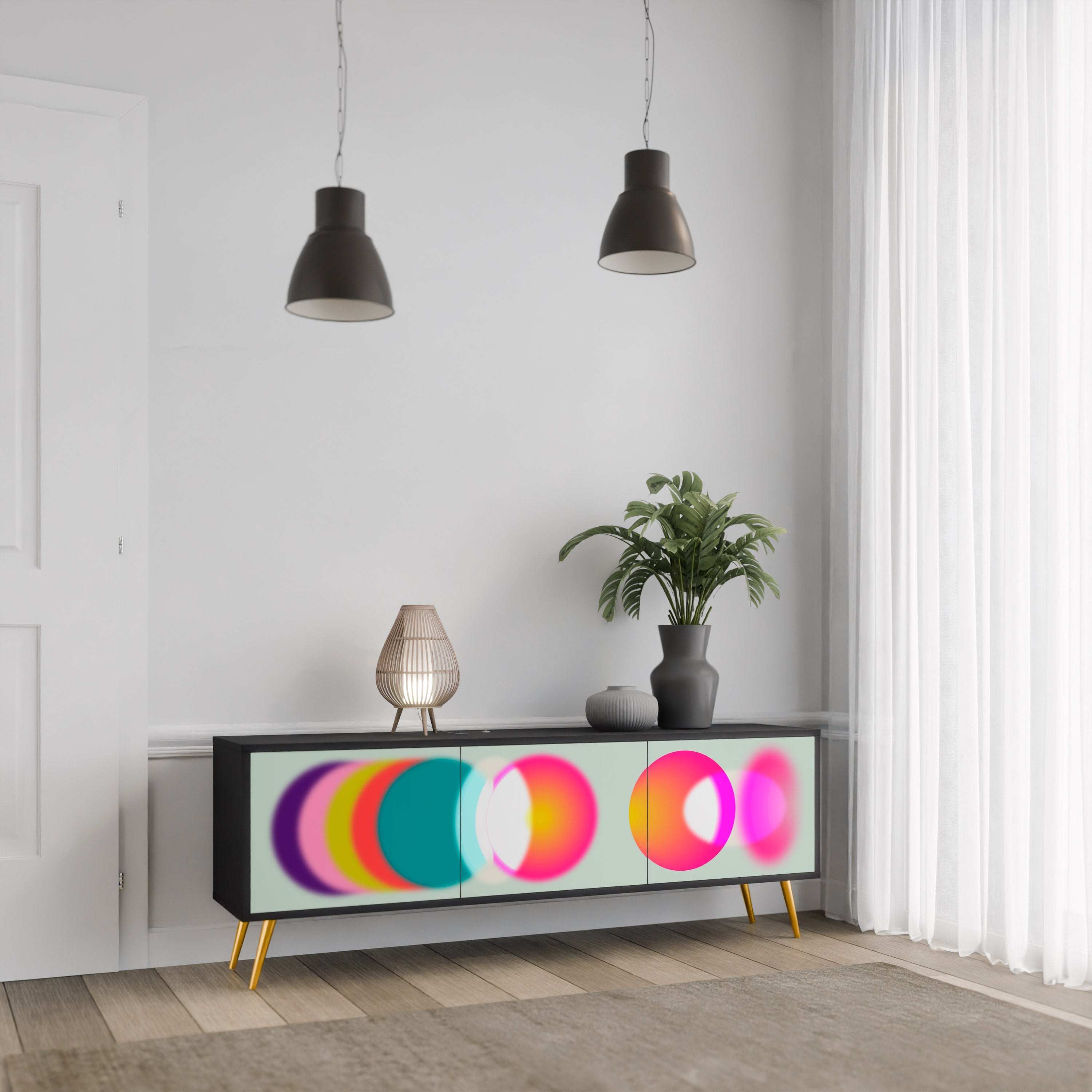SYMPHONY OF COLORS Τρίθυρη βάση τηλεόρασης σε μαύρο φινίρισμα