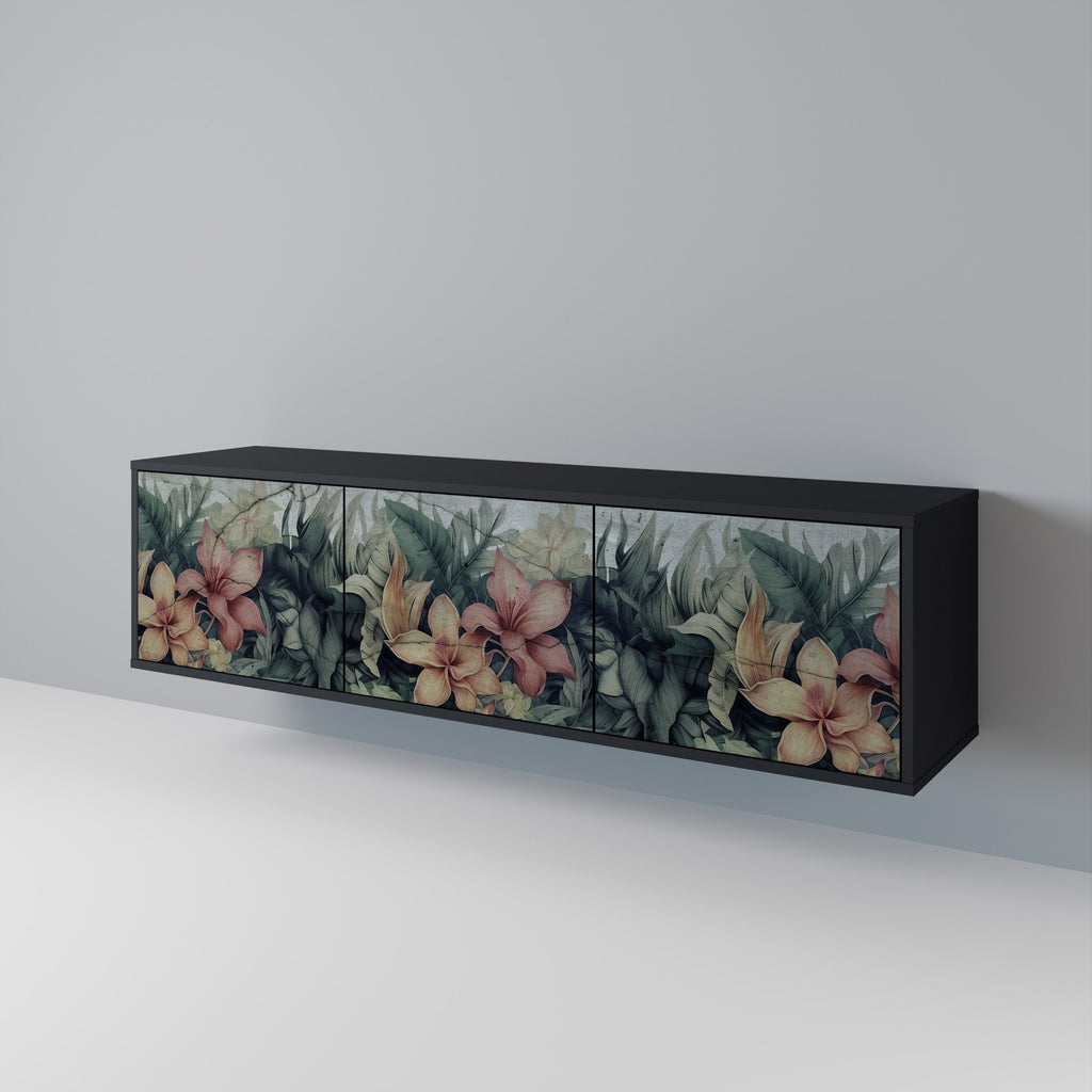 Βάση τηλεόρασης HEAVENLY BLOOM με 3 πόρτες σε μαύρο φινίρισμα