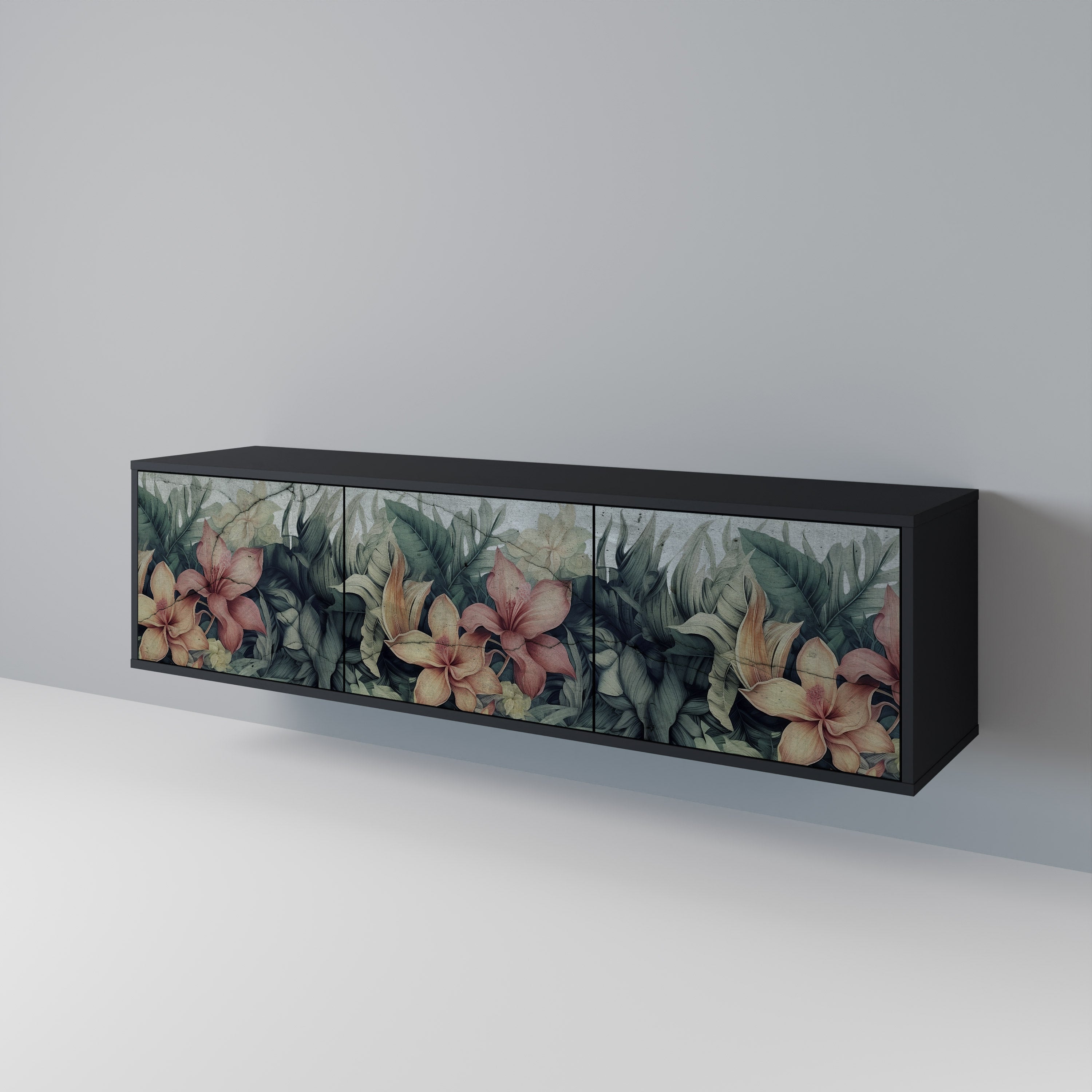 Βάση τηλεόρασης HEAVENLY BLOOM με 3 πόρτες σε μαύρο φινίρισμα