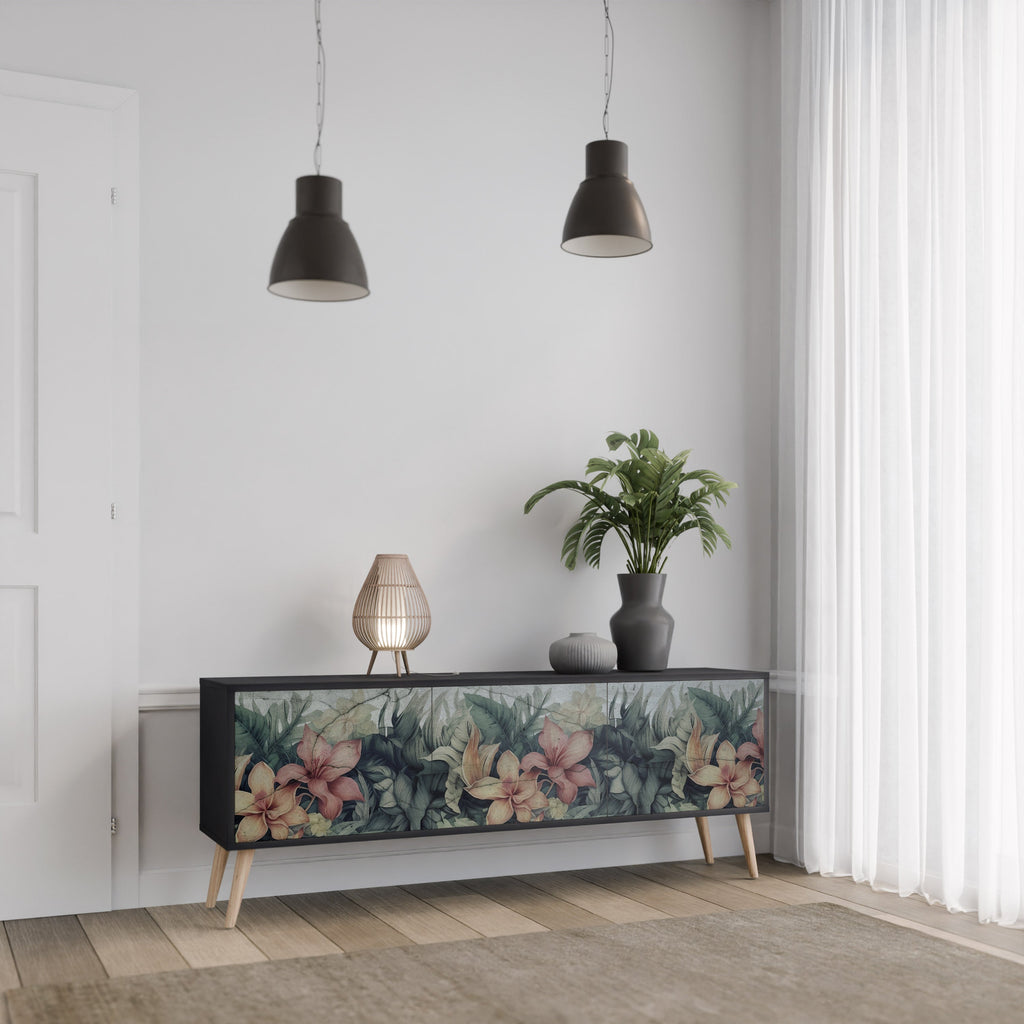 Βάση τηλεόρασης HEAVENLY BLOOM με 3 πόρτες σε μαύρο φινίρισμα