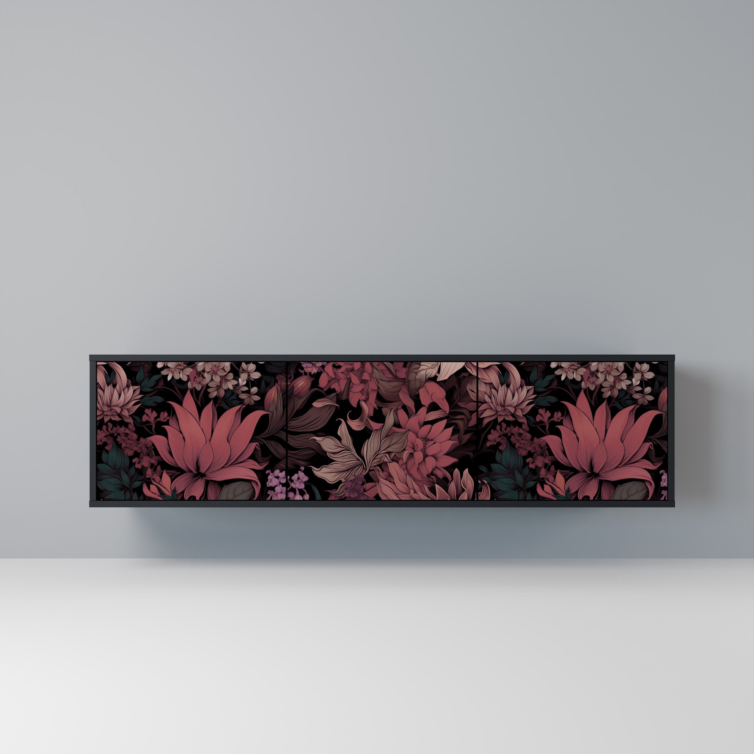 Βάση τηλεόρασης FLORAL WHISPER 3 πορτών σε μαύρο φινίρισμα