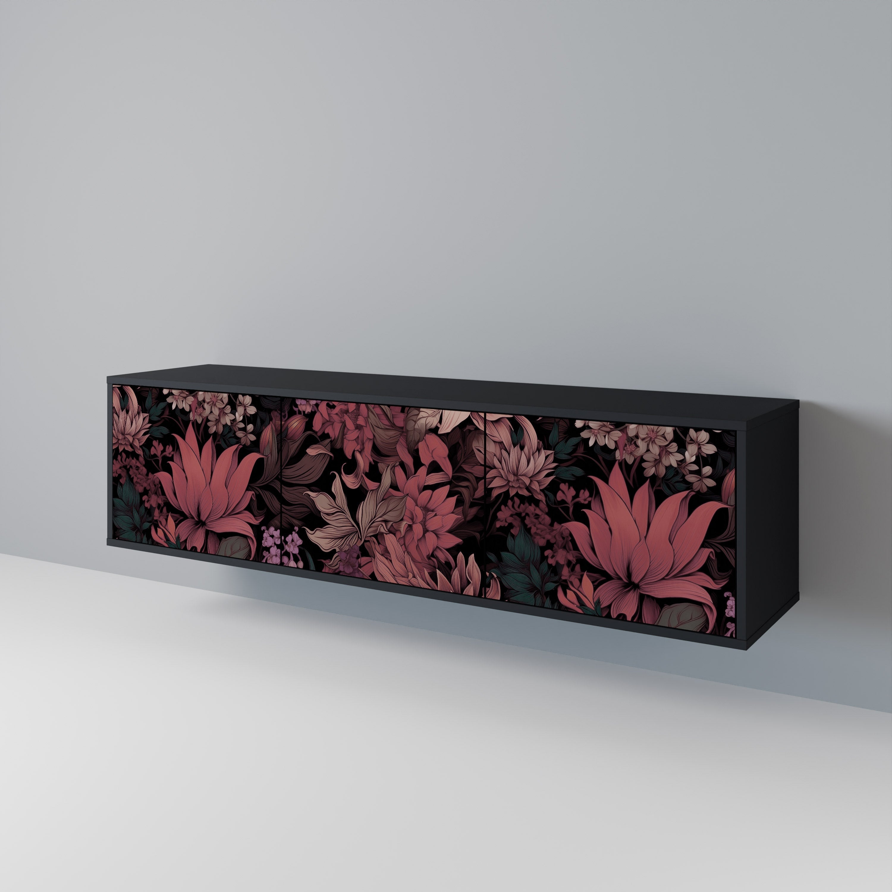 Βάση τηλεόρασης FLORAL WHISPER 3 πορτών σε μαύρο φινίρισμα