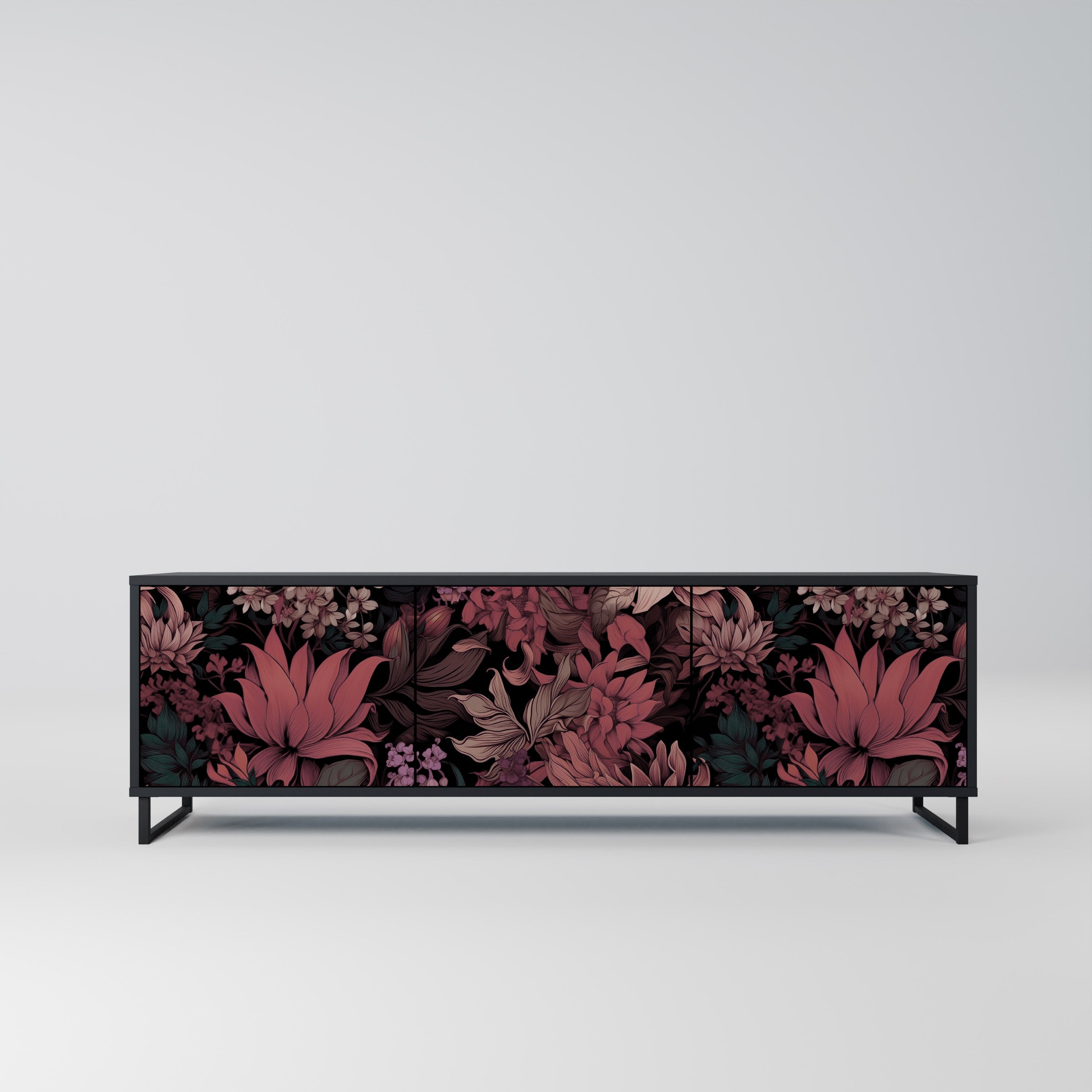 Βάση τηλεόρασης FLORAL WHISPER 3 πορτών σε μαύρο φινίρισμα