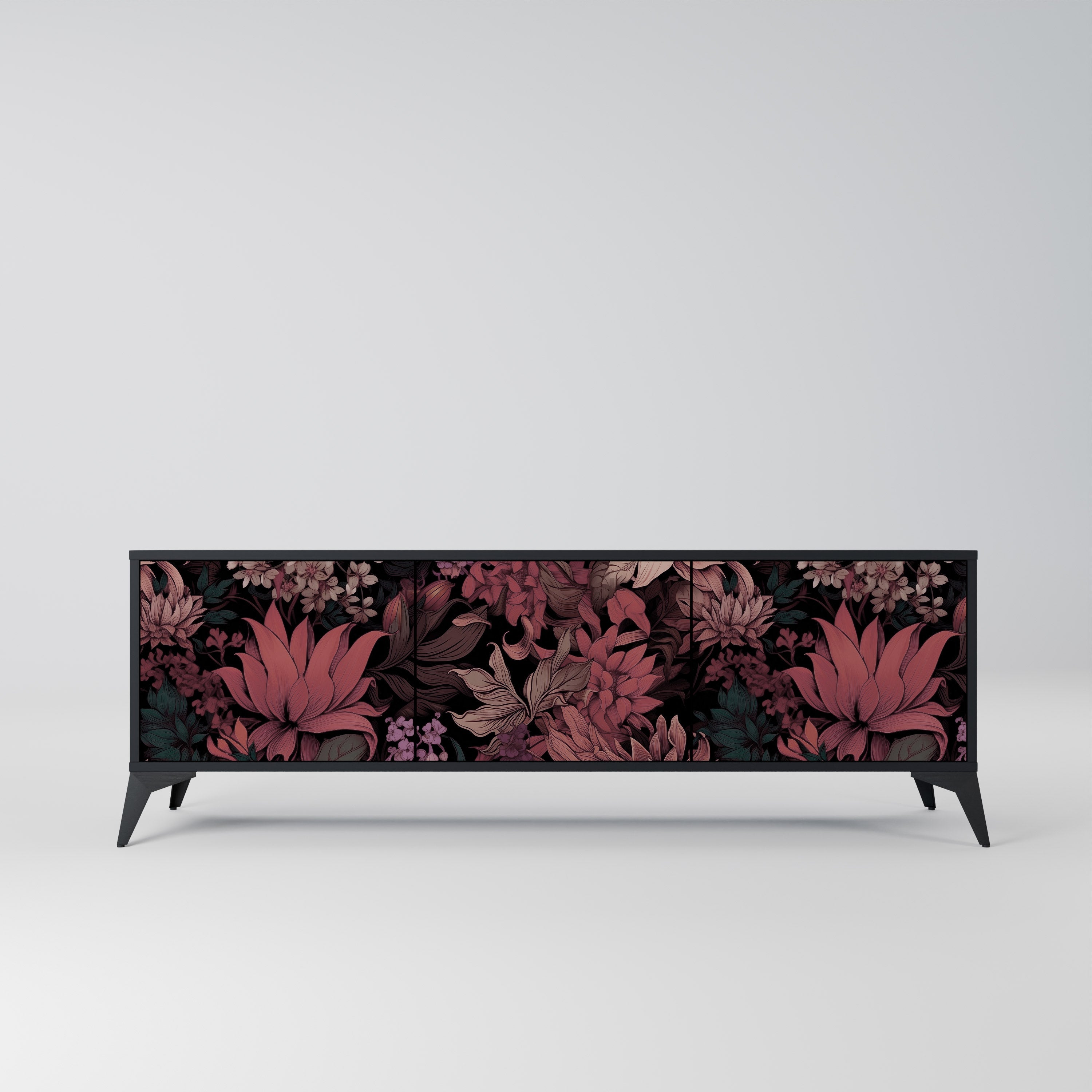 Βάση τηλεόρασης FLORAL WHISPER 3 πορτών σε μαύρο φινίρισμα