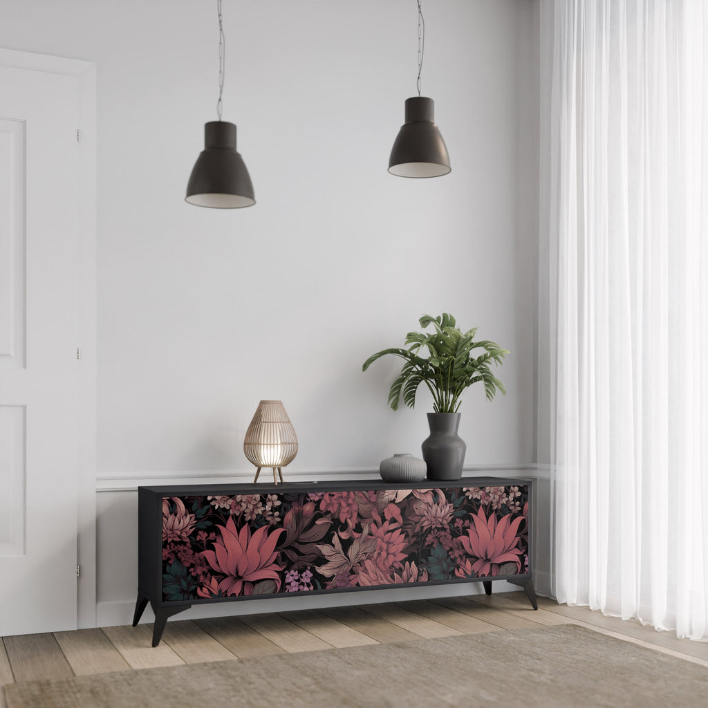 Βάση τηλεόρασης FLORAL WHISPER 3 πορτών σε μαύρο φινίρισμα