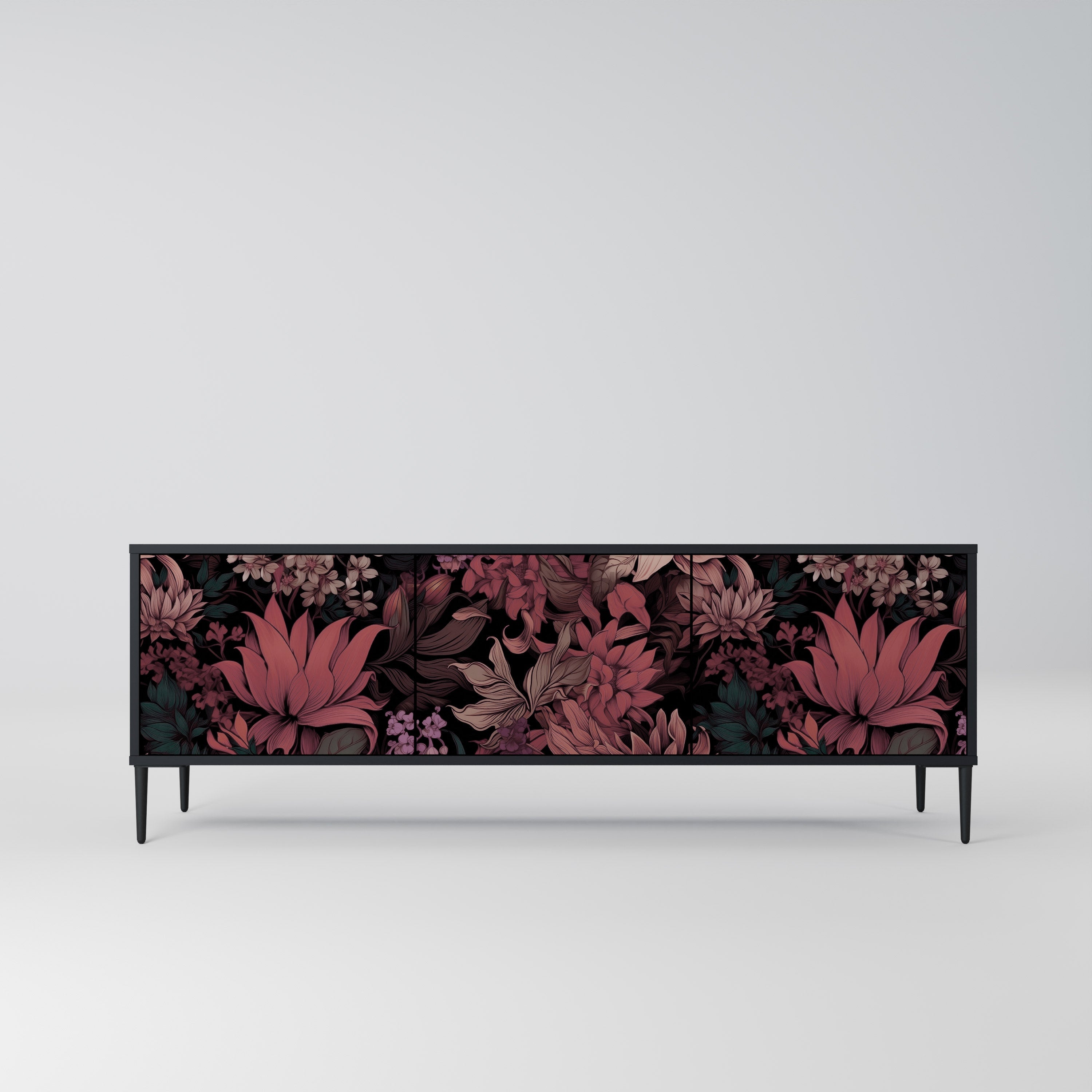 Βάση τηλεόρασης FLORAL WHISPER 3 πορτών σε μαύρο φινίρισμα