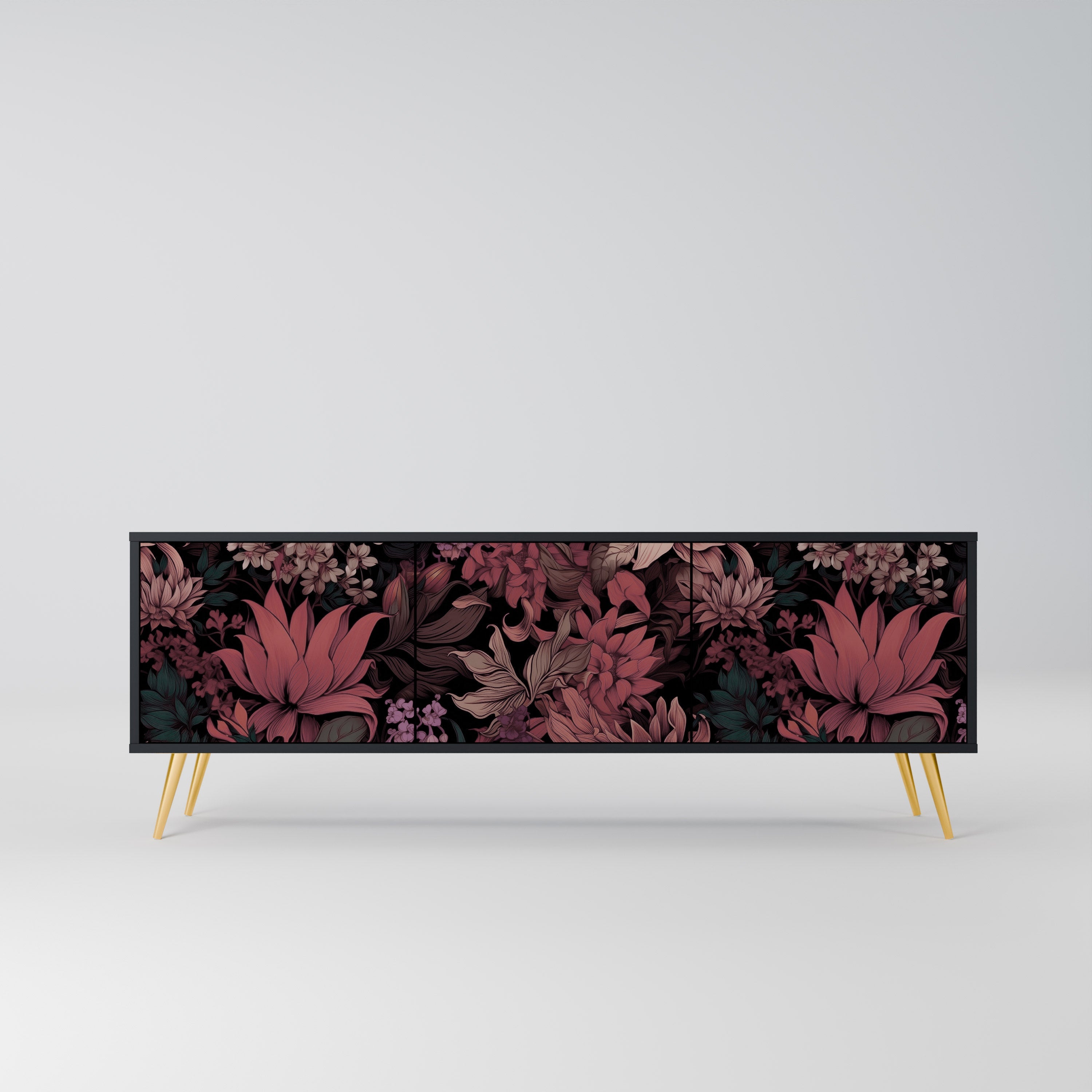 Βάση τηλεόρασης FLORAL WHISPER 3 πορτών σε μαύρο φινίρισμα