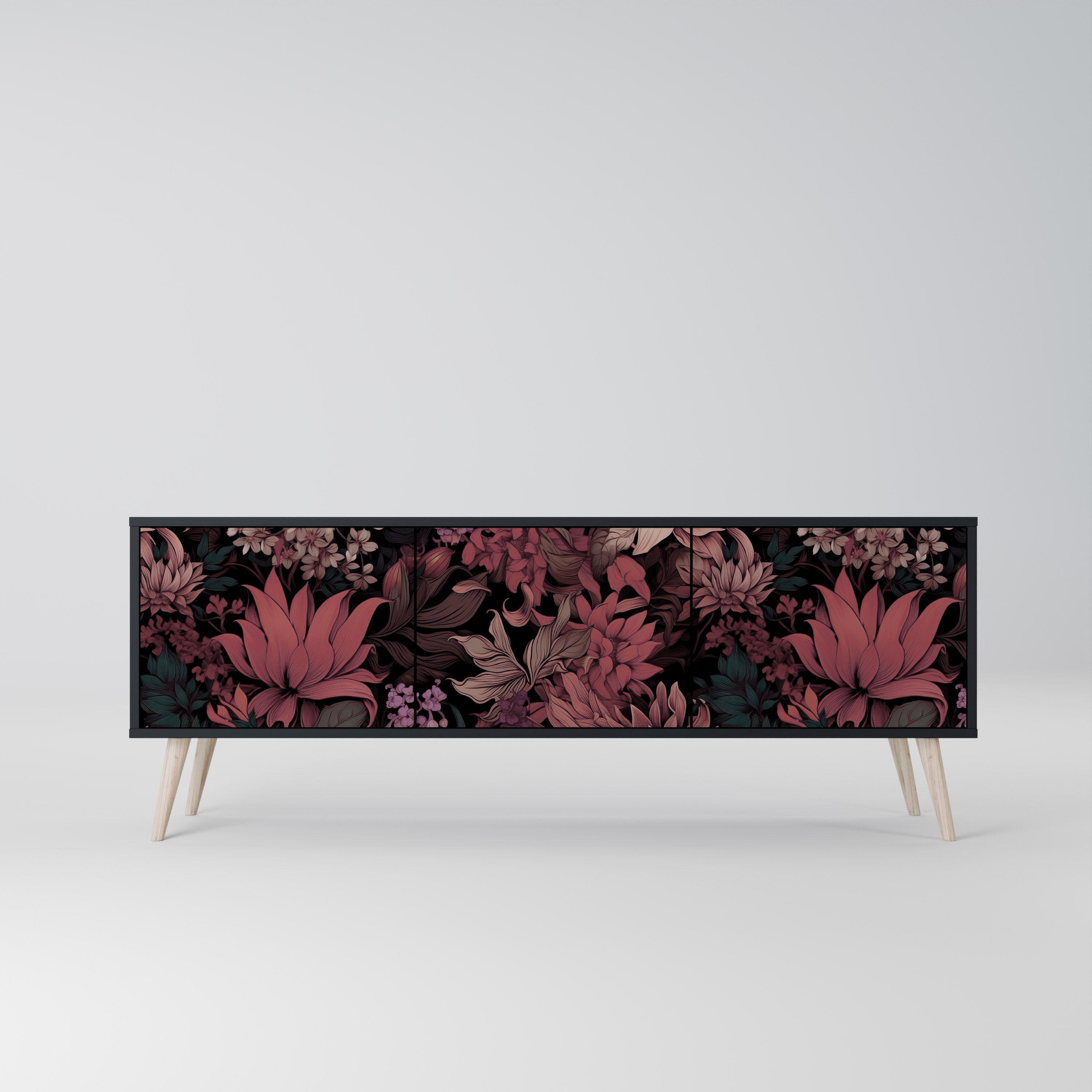 Βάση τηλεόρασης FLORAL WHISPER 3 πορτών σε μαύρο φινίρισμα