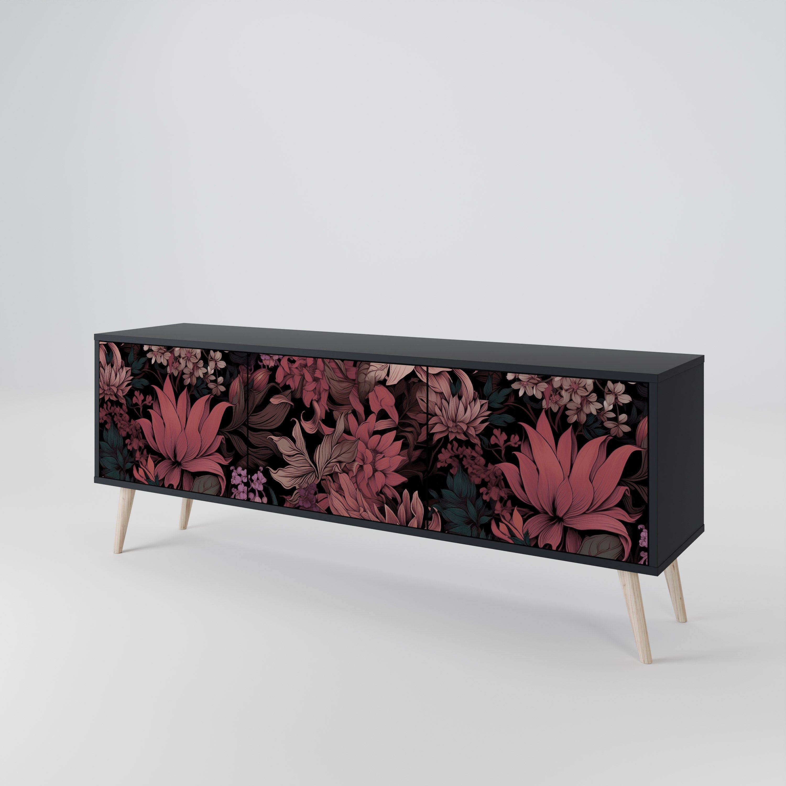 Βάση τηλεόρασης FLORAL WHISPER 3 πορτών σε μαύρο φινίρισμα