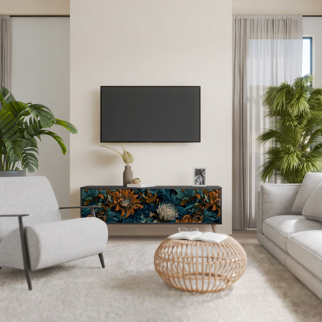 Βάση τηλεόρασης MORNING BLOOM με 3 πόρτες σε μαύρο φινίρισμα