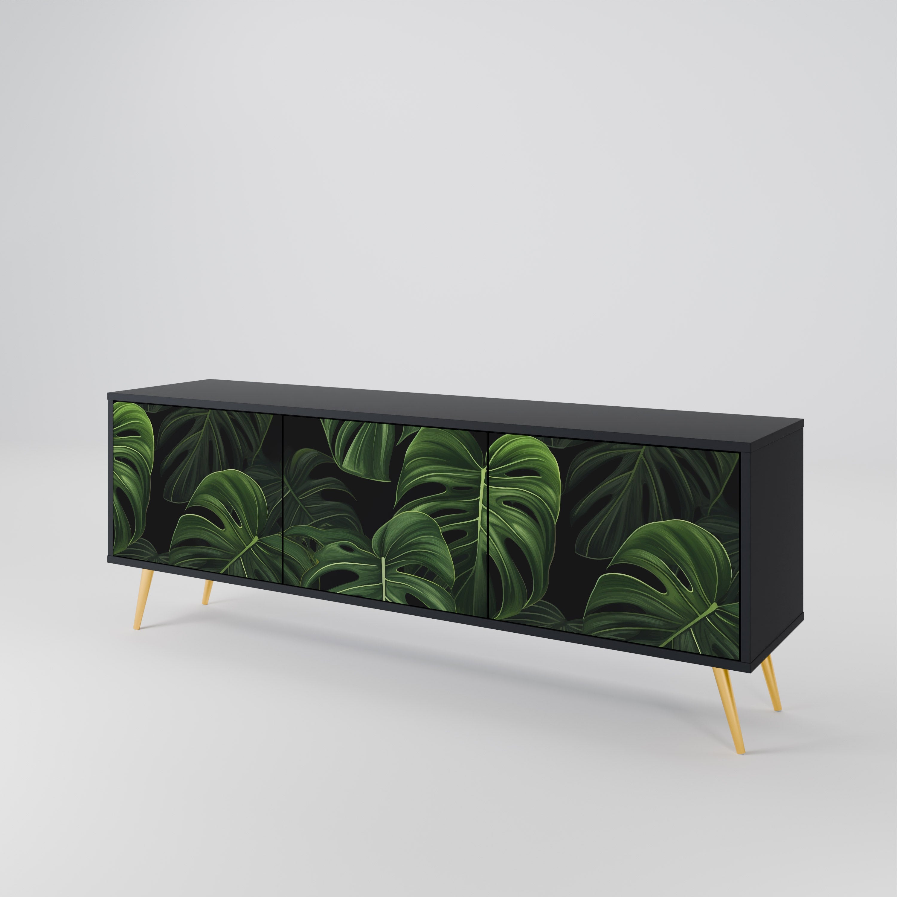INFINITE MONSTERA Τρίθυρη βάση τηλεόρασης σε μαύρο φινίρισμα