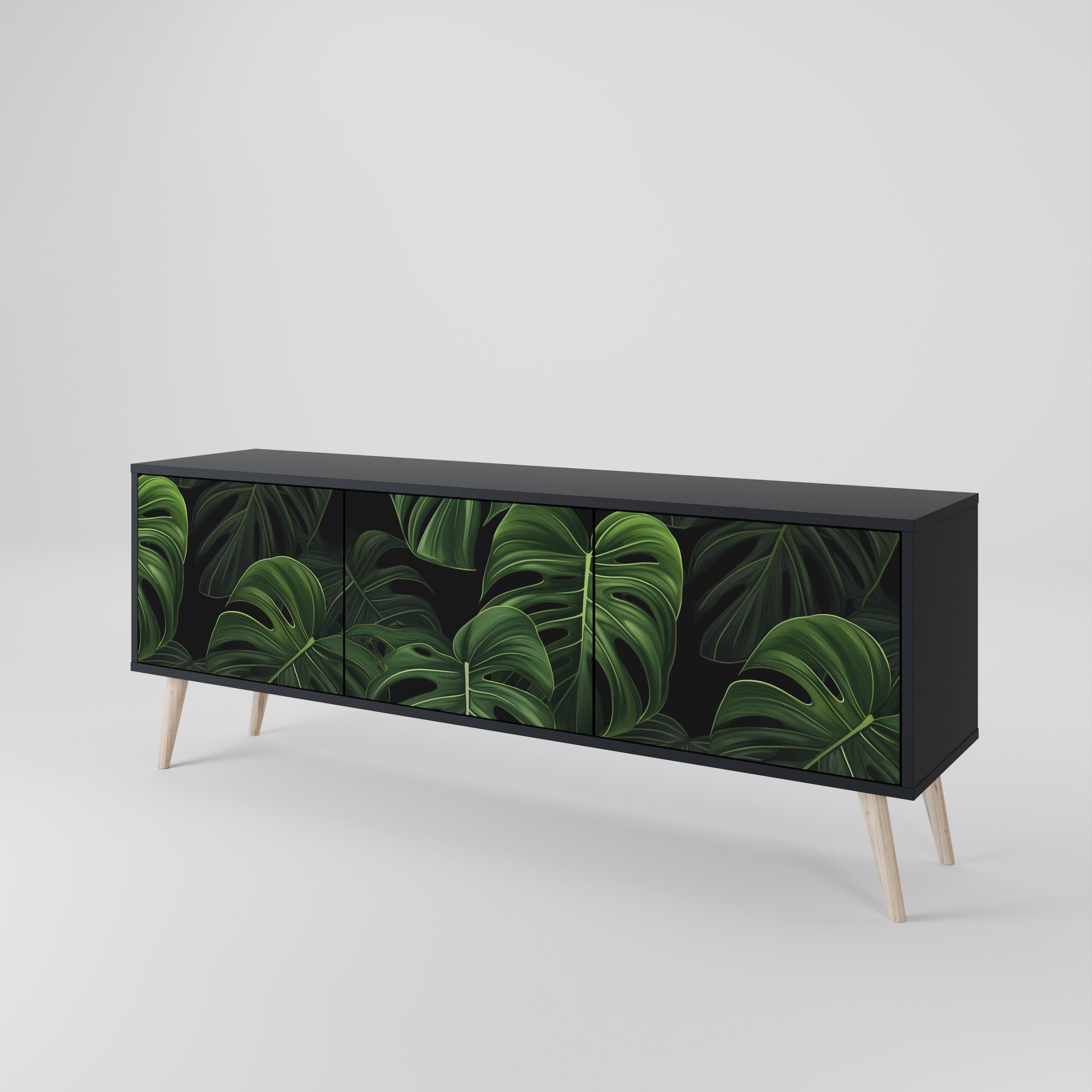 INFINITE MONSTERA Τρίθυρη βάση τηλεόρασης σε μαύρο φινίρισμα