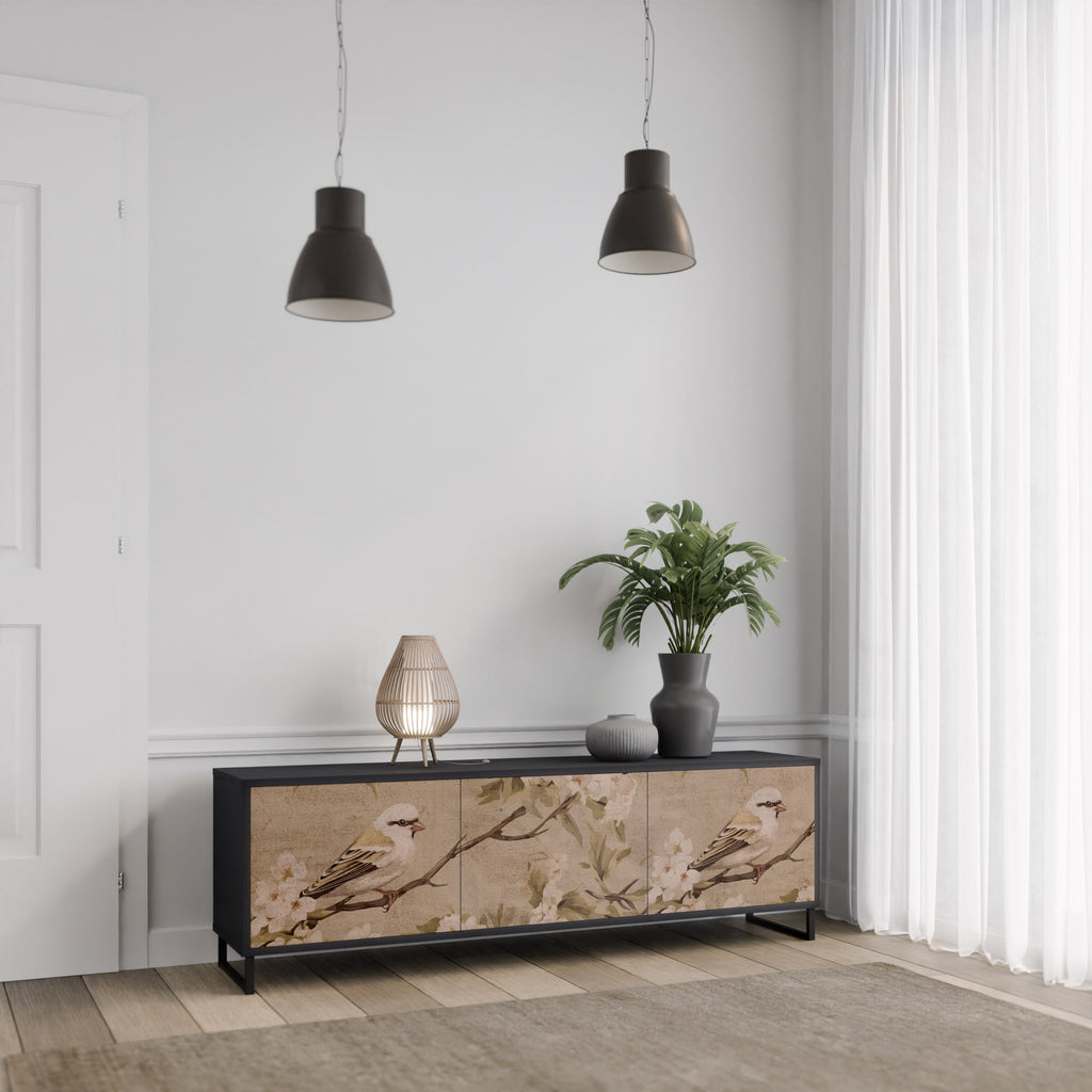 Βάση τηλεόρασης PETAL DISTINGUISH με 3 πόρτες σε μαύρο φινίρισμα