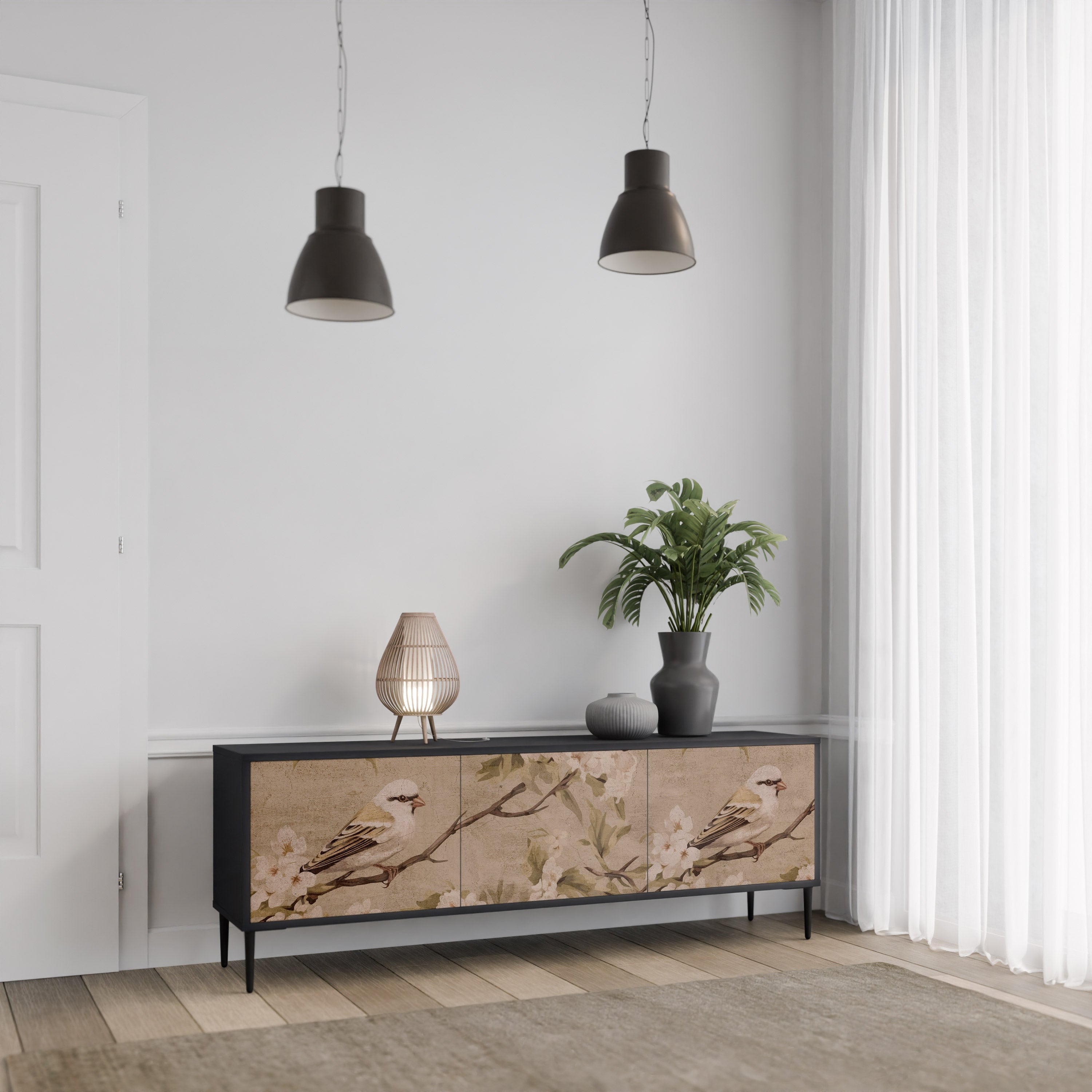 Βάση τηλεόρασης PETAL DISTINGUISH με 3 πόρτες σε μαύρο φινίρισμα