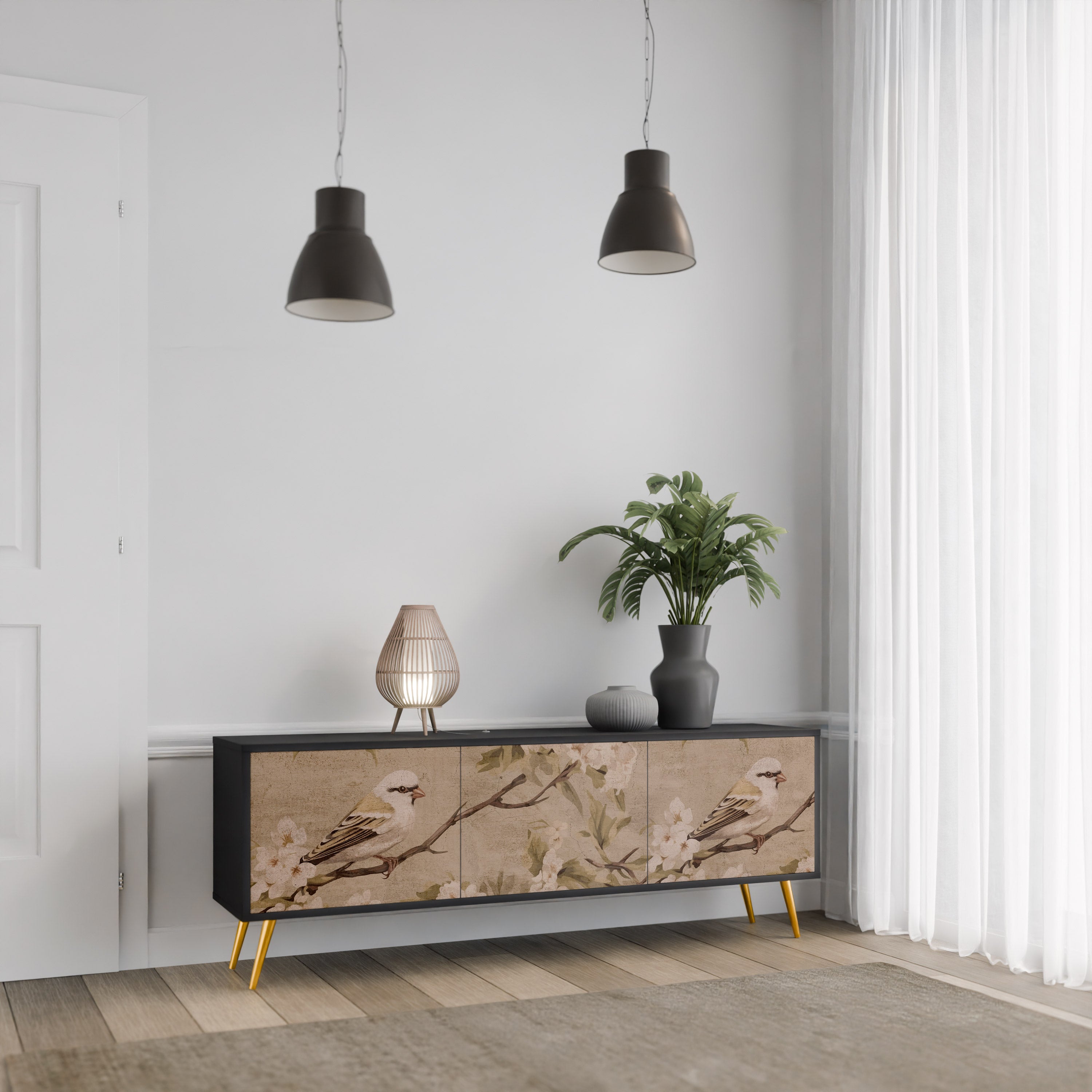 Βάση τηλεόρασης PETAL DISTINGUISH με 3 πόρτες σε μαύρο φινίρισμα