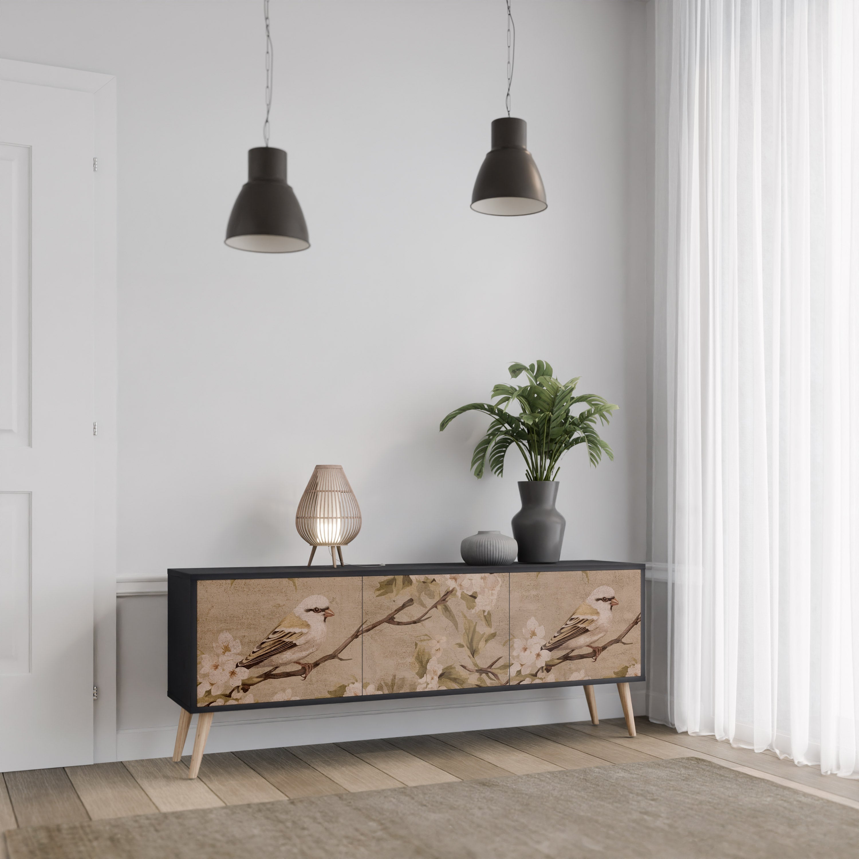 Βάση τηλεόρασης PETAL DISTINGUISH με 3 πόρτες σε μαύρο φινίρισμα