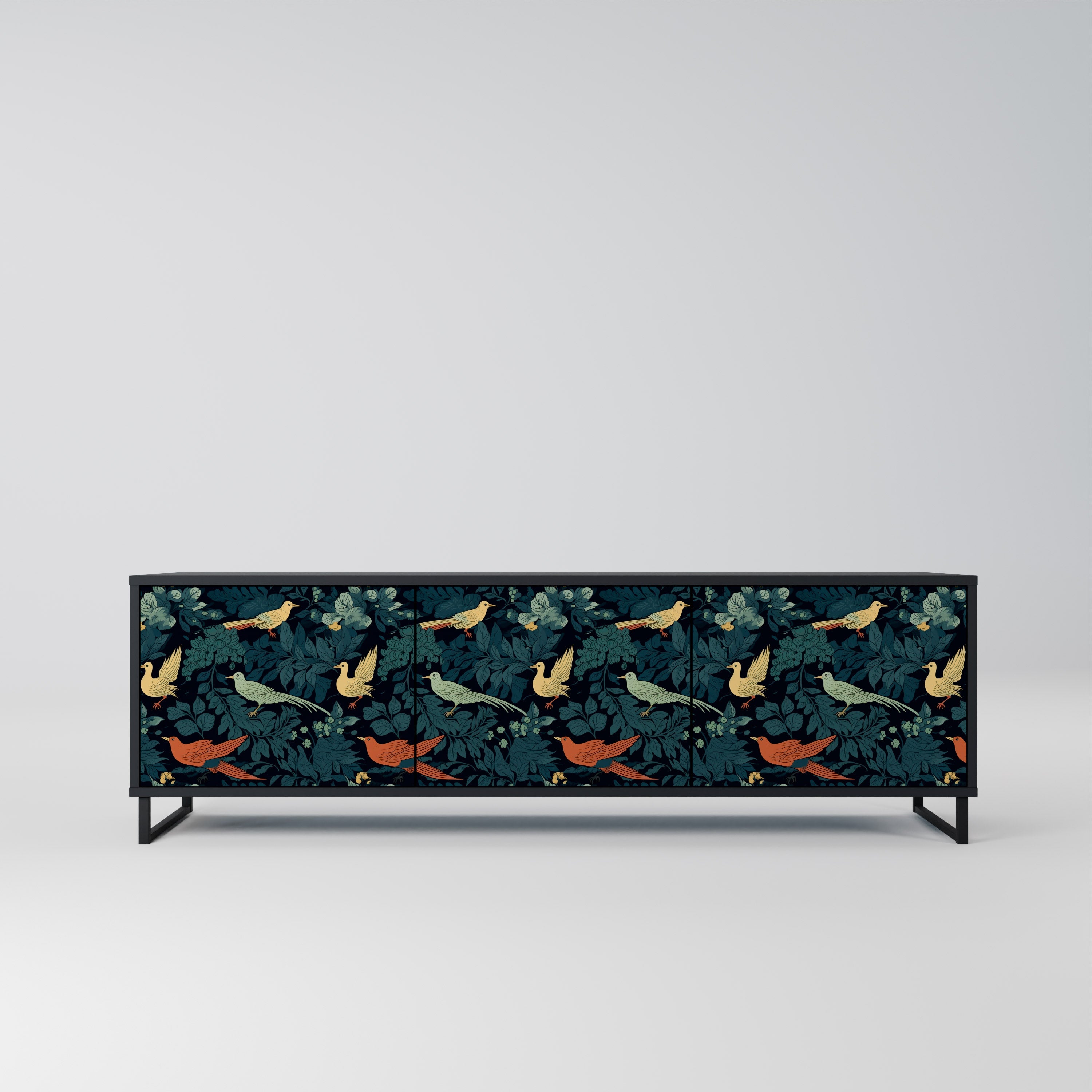 Βάση τηλεόρασης FOWL ORNAMENT με 3 πόρτες σε μαύρο φινίρισμα