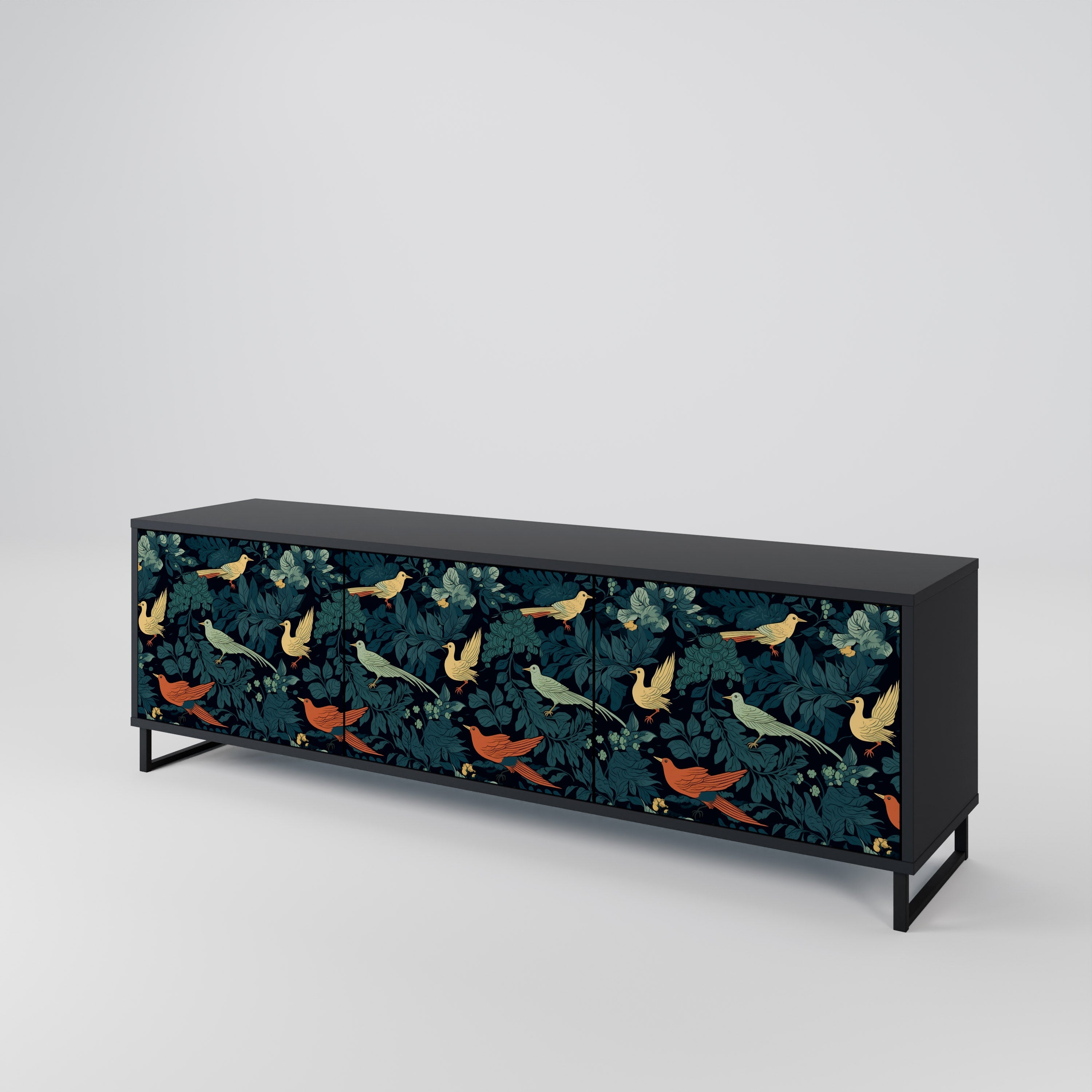 Βάση τηλεόρασης FOWL ORNAMENT με 3 πόρτες σε μαύρο φινίρισμα