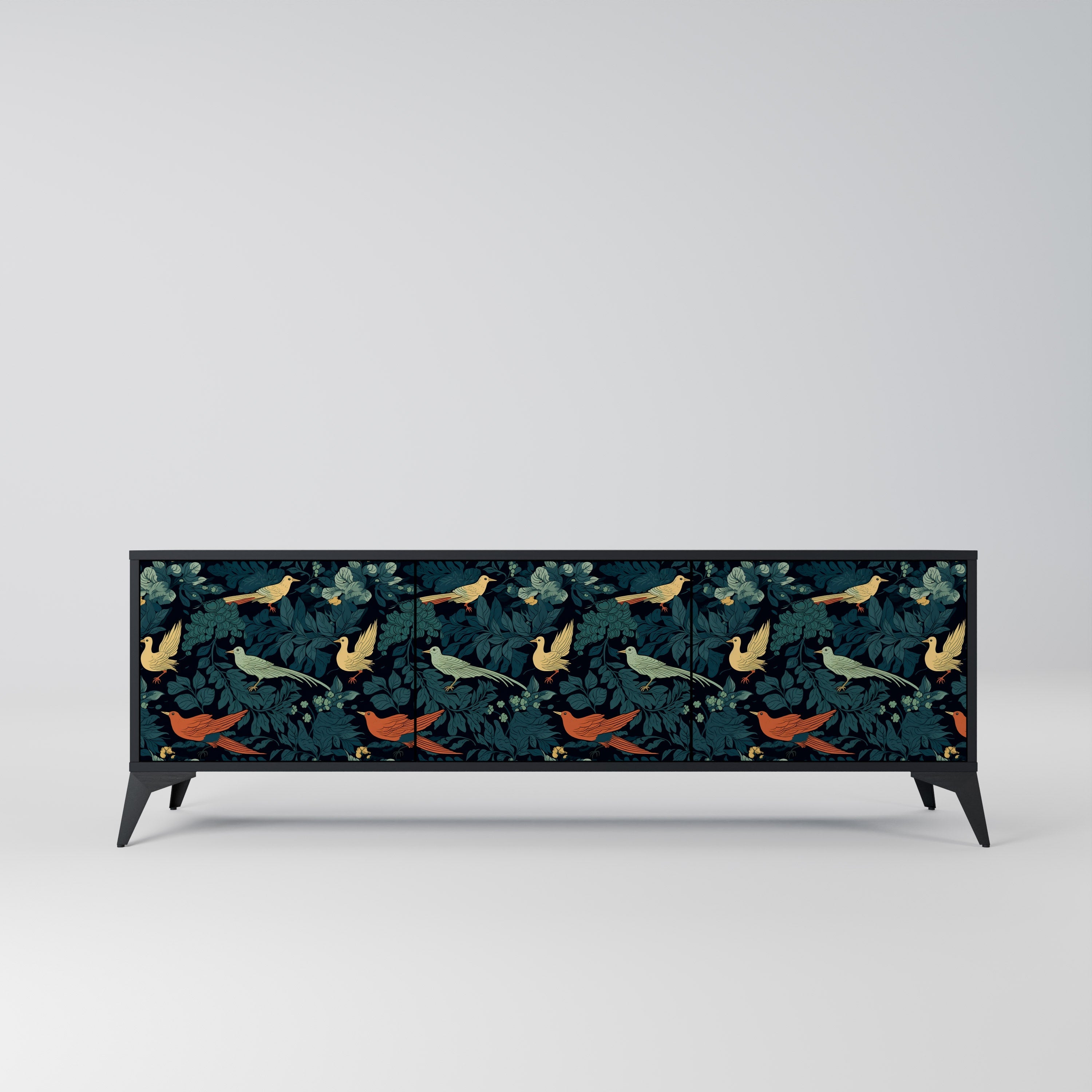 Βάση τηλεόρασης FOWL ORNAMENT με 3 πόρτες σε μαύρο φινίρισμα