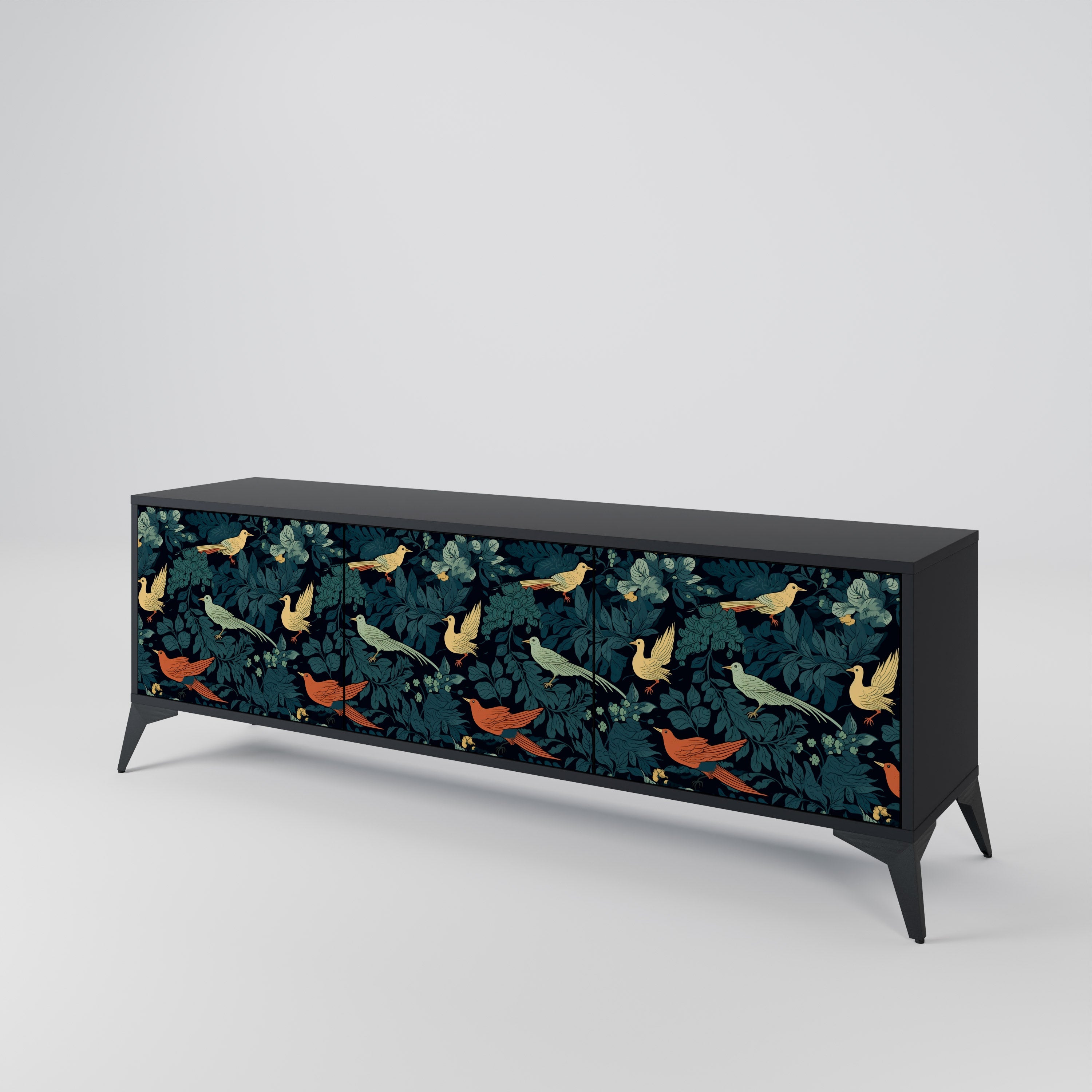 Βάση τηλεόρασης FOWL ORNAMENT με 3 πόρτες σε μαύρο φινίρισμα