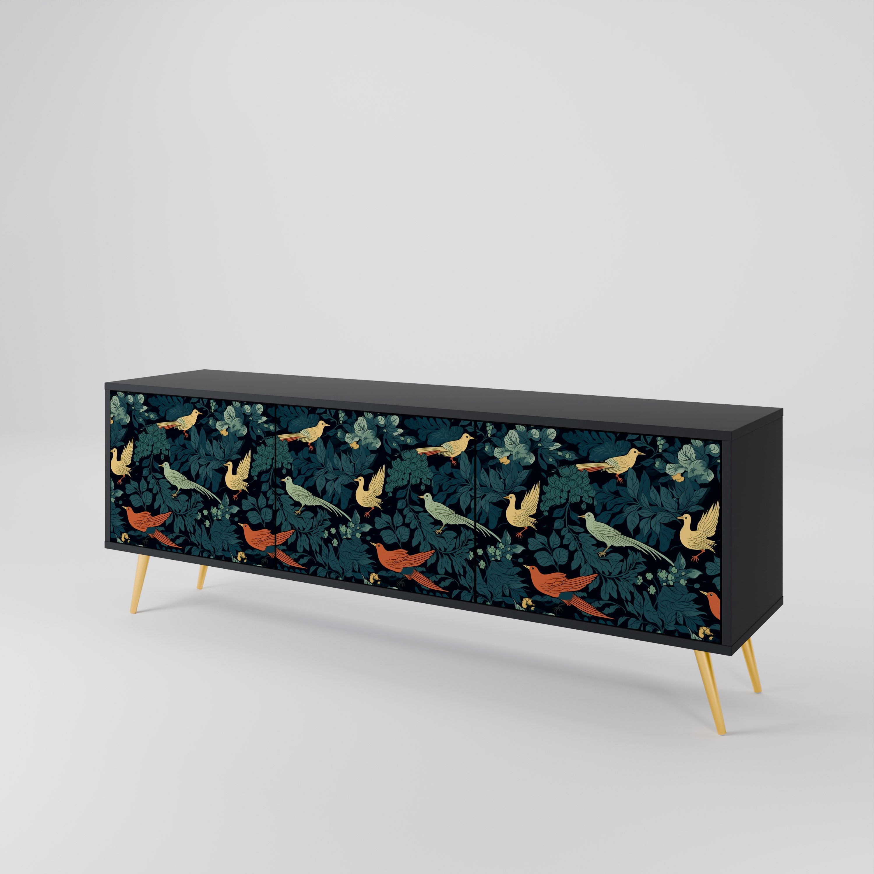 Βάση τηλεόρασης FOWL ORNAMENT με 3 πόρτες σε μαύρο φινίρισμα
