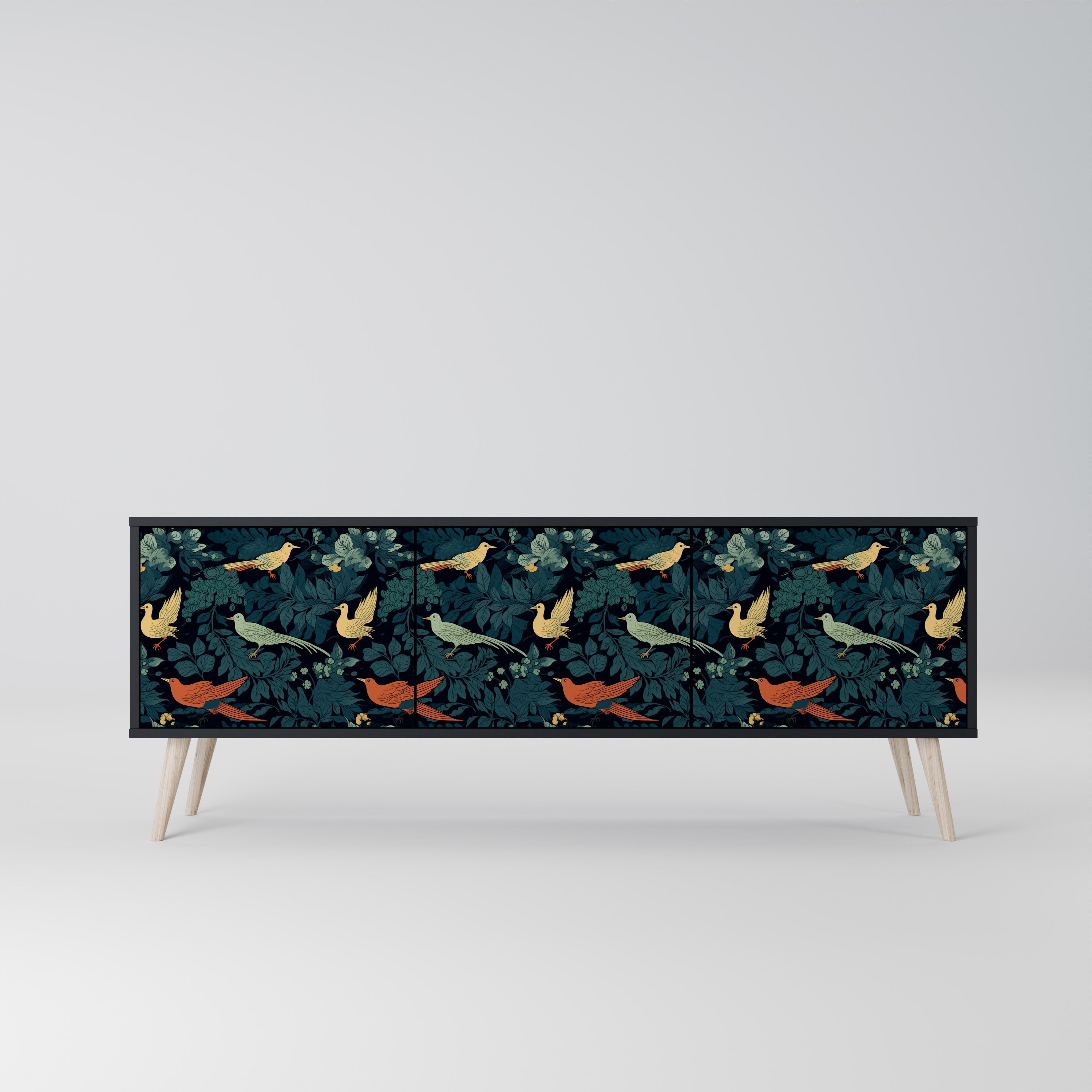 Βάση τηλεόρασης FOWL ORNAMENT με 3 πόρτες σε μαύρο φινίρισμα