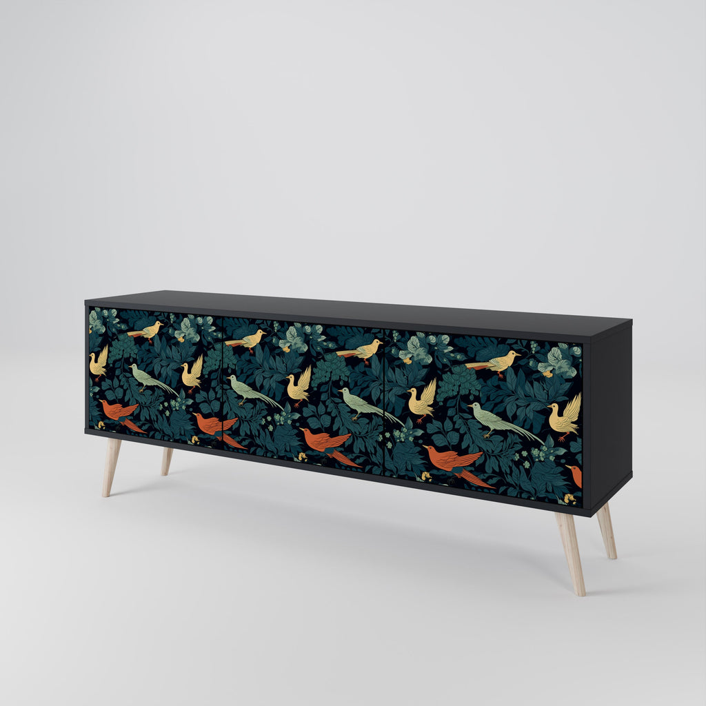 Βάση τηλεόρασης FOWL ORNAMENT με 3 πόρτες σε μαύρο φινίρισμα