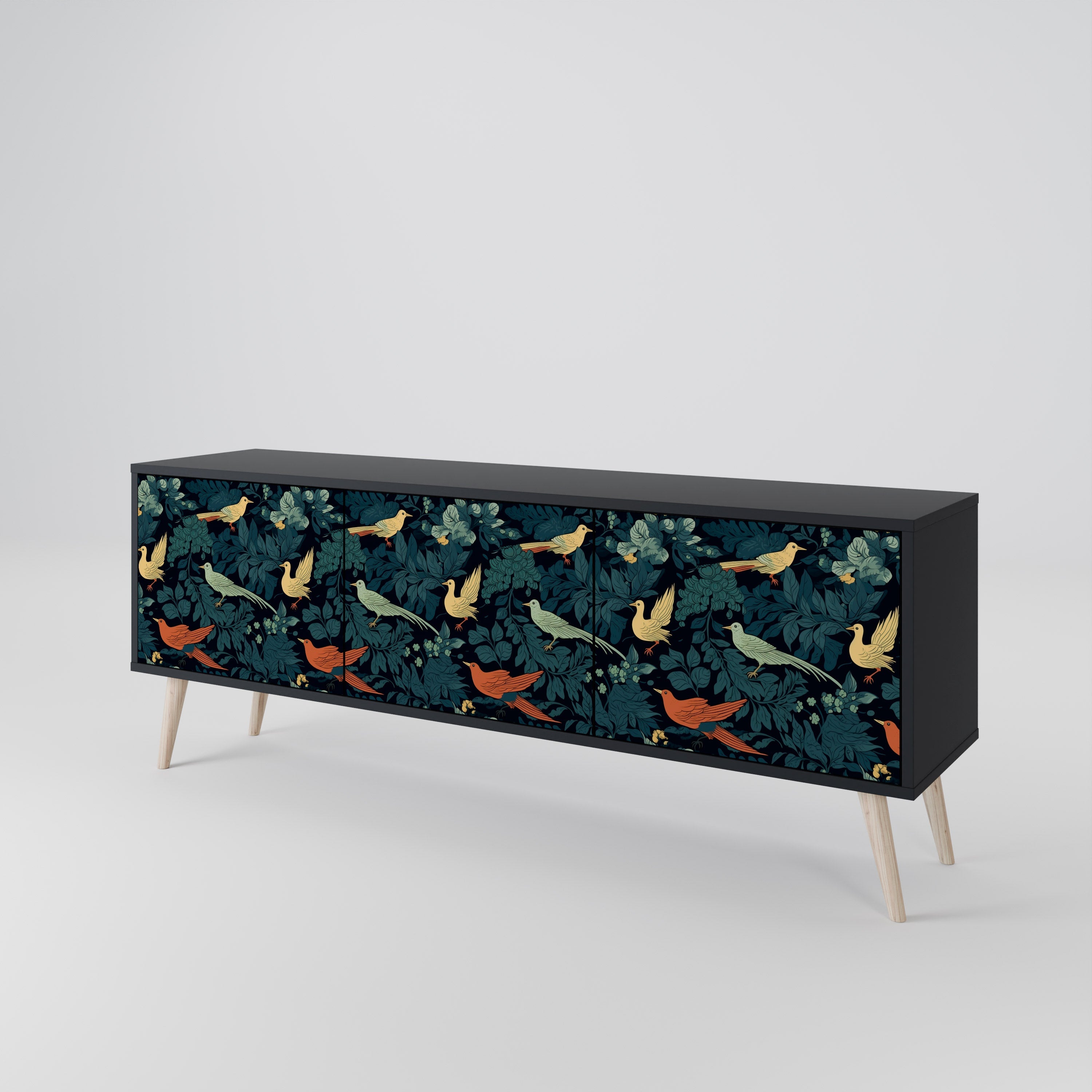 Βάση τηλεόρασης FOWL ORNAMENT με 3 πόρτες σε μαύρο φινίρισμα