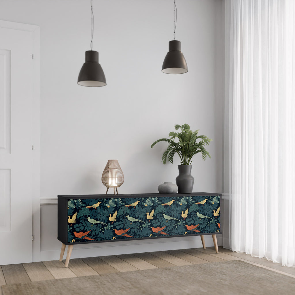 Βάση τηλεόρασης FOWL ORNAMENT με 3 πόρτες σε μαύρο φινίρισμα