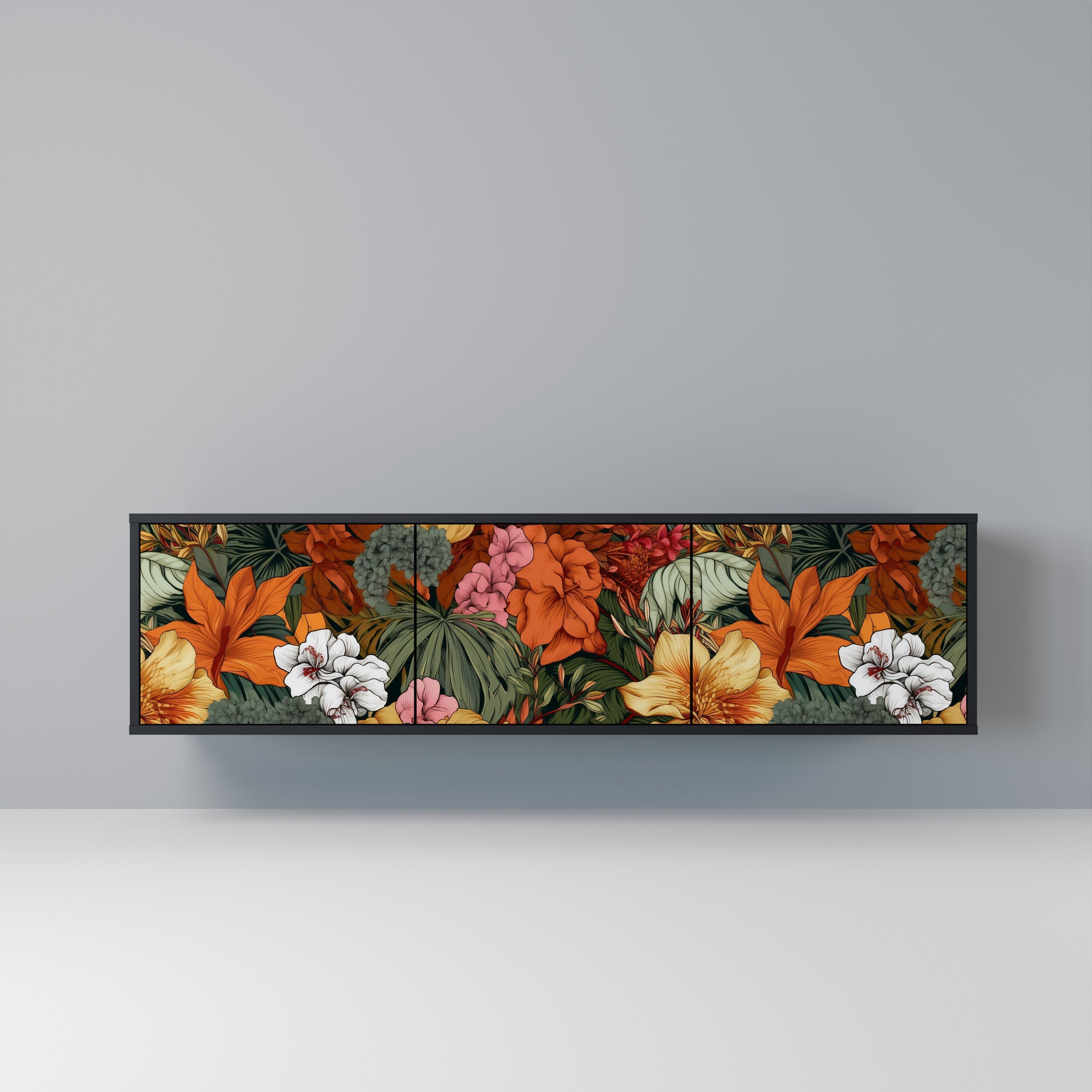 Βάση τηλεόρασης RADIANT FLORA με 3 πόρτες σε μαύρο φινίρισμα