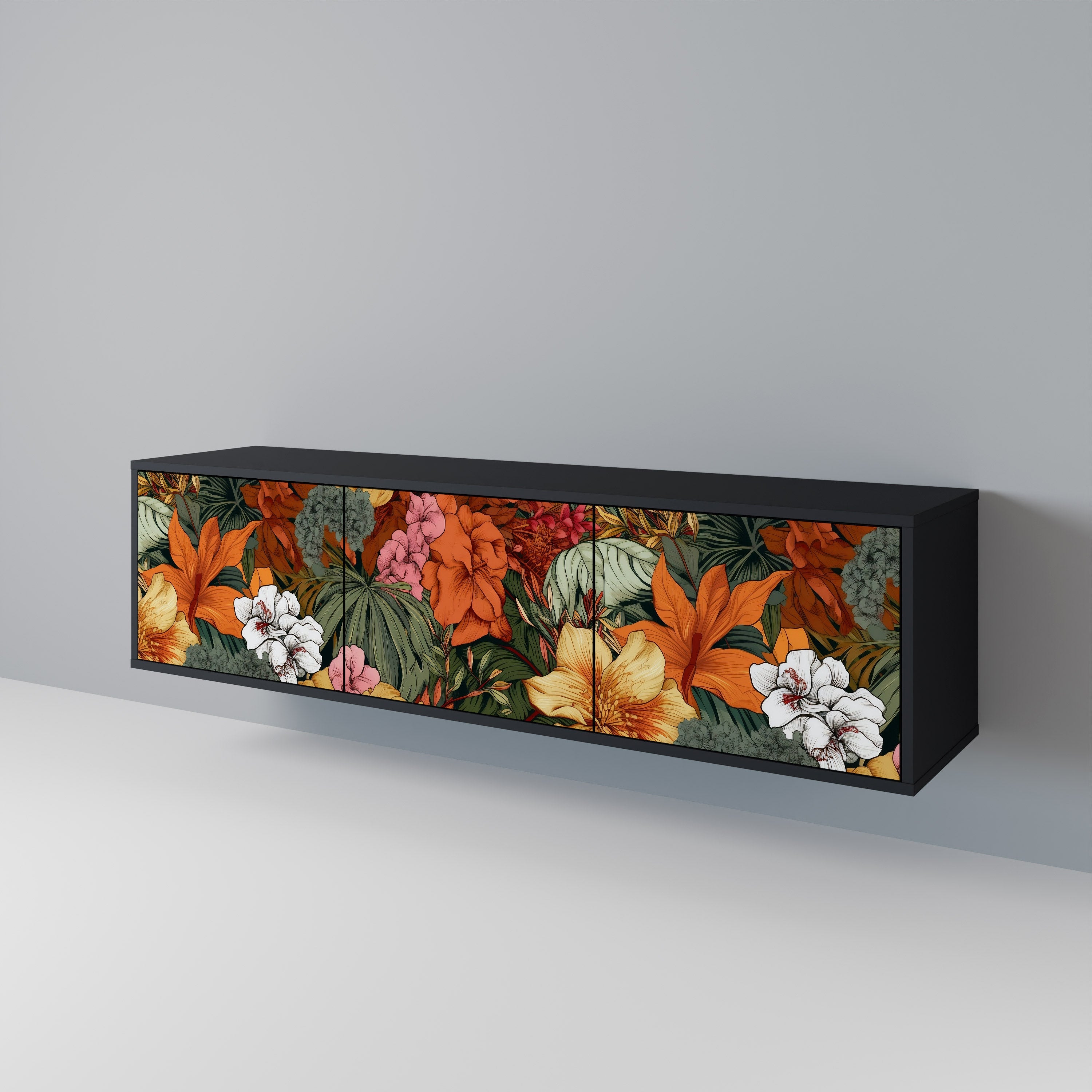 Βάση τηλεόρασης RADIANT FLORA με 3 πόρτες σε μαύρο φινίρισμα