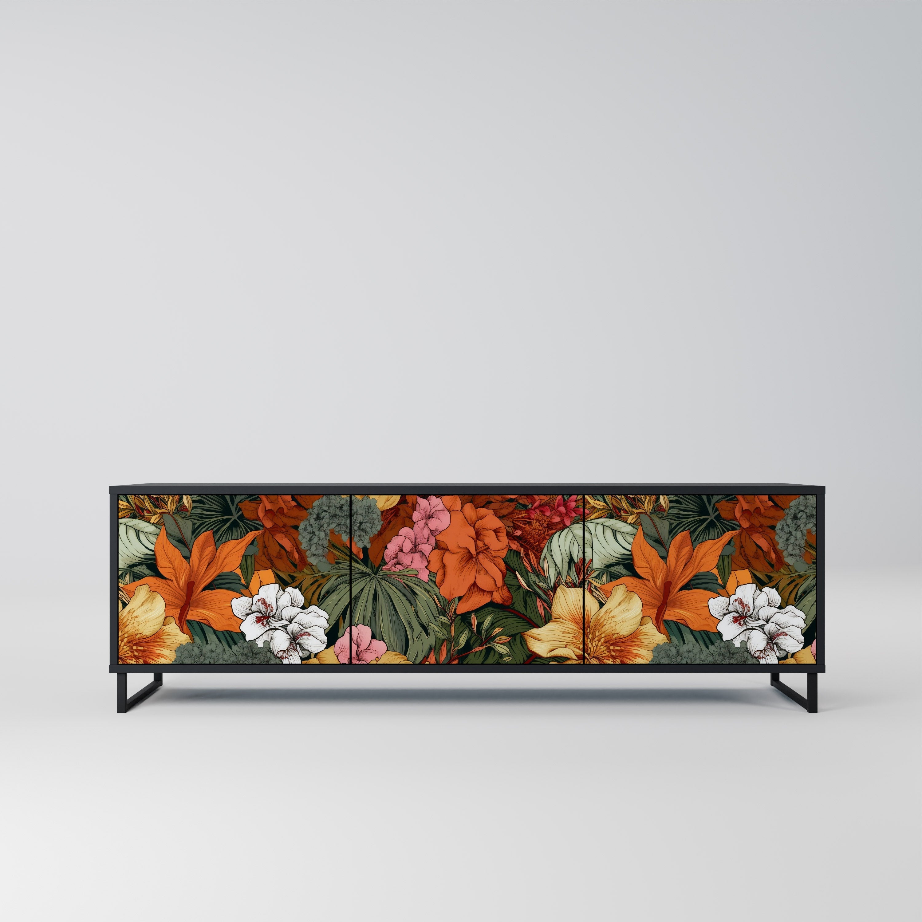 Βάση τηλεόρασης RADIANT FLORA με 3 πόρτες σε μαύρο φινίρισμα