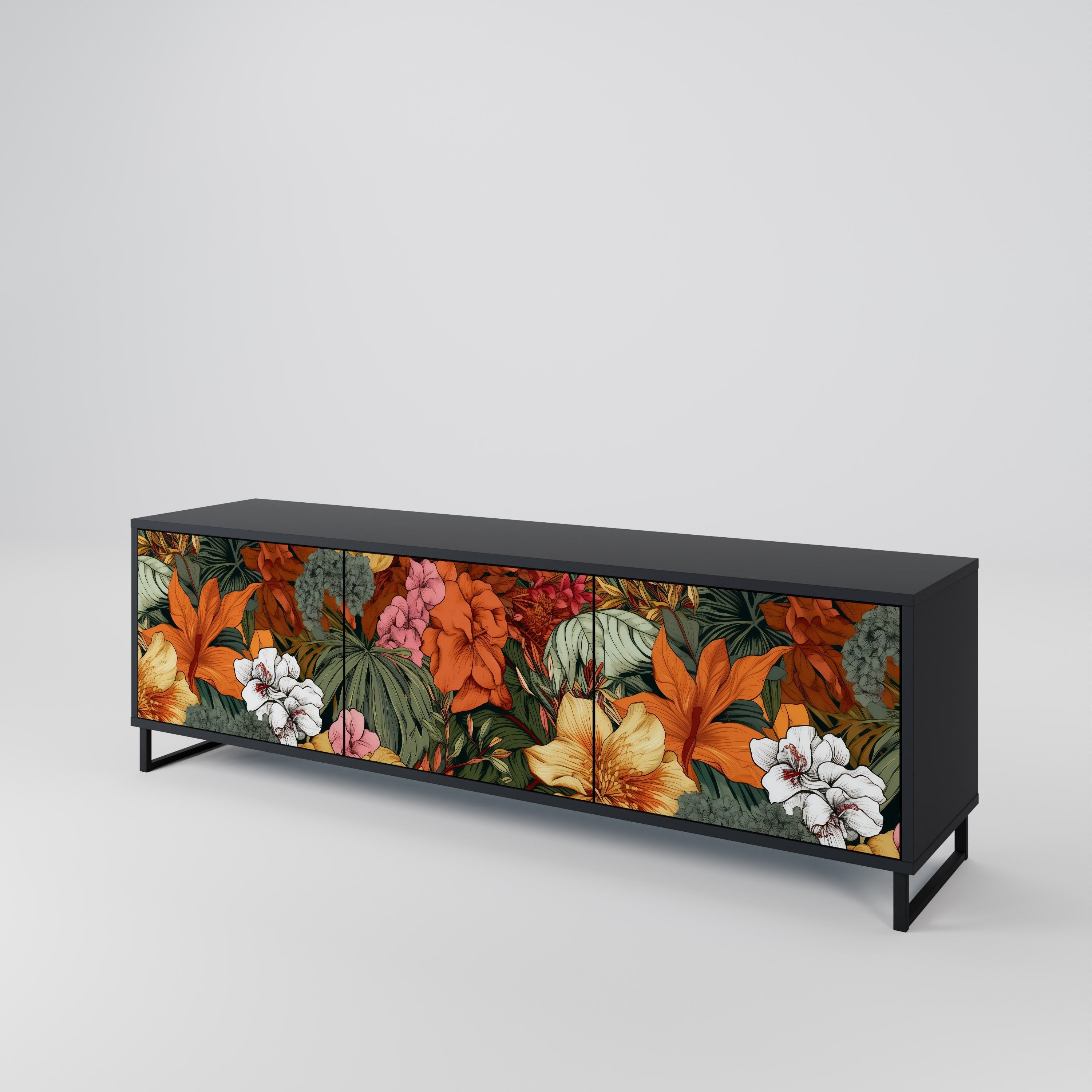 Βάση τηλεόρασης RADIANT FLORA με 3 πόρτες σε μαύρο φινίρισμα