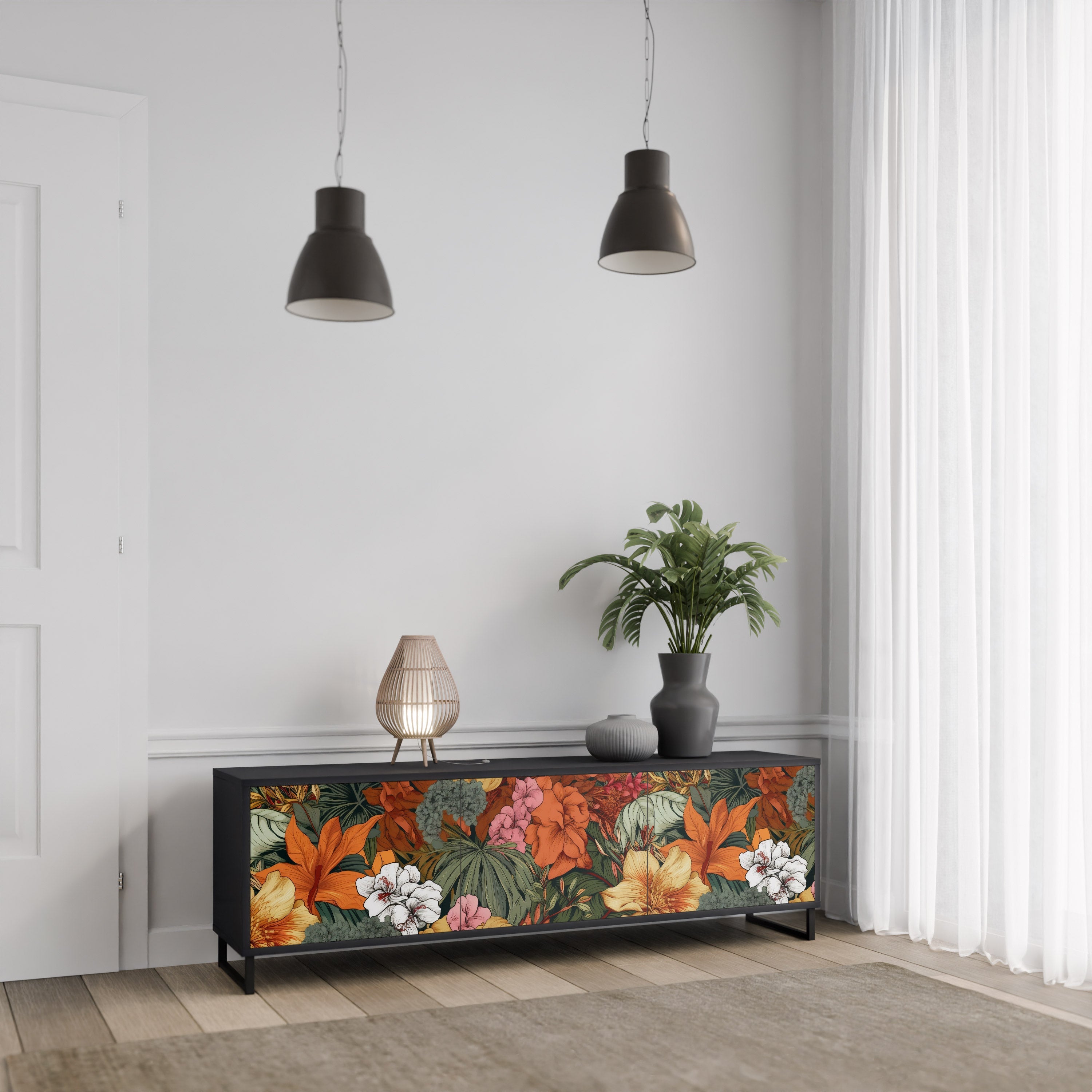 Βάση τηλεόρασης RADIANT FLORA με 3 πόρτες σε μαύρο φινίρισμα