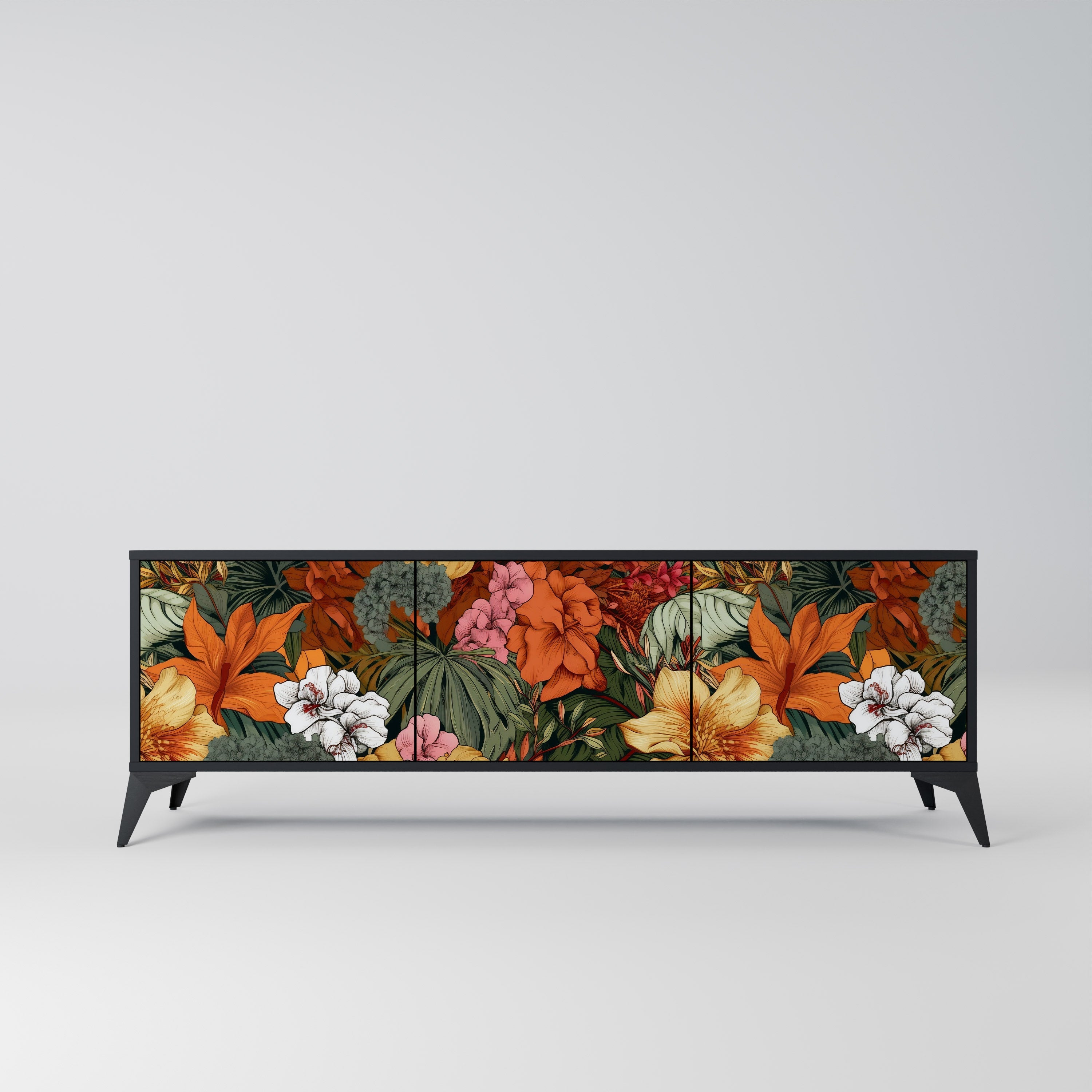 Βάση τηλεόρασης RADIANT FLORA με 3 πόρτες σε μαύρο φινίρισμα
