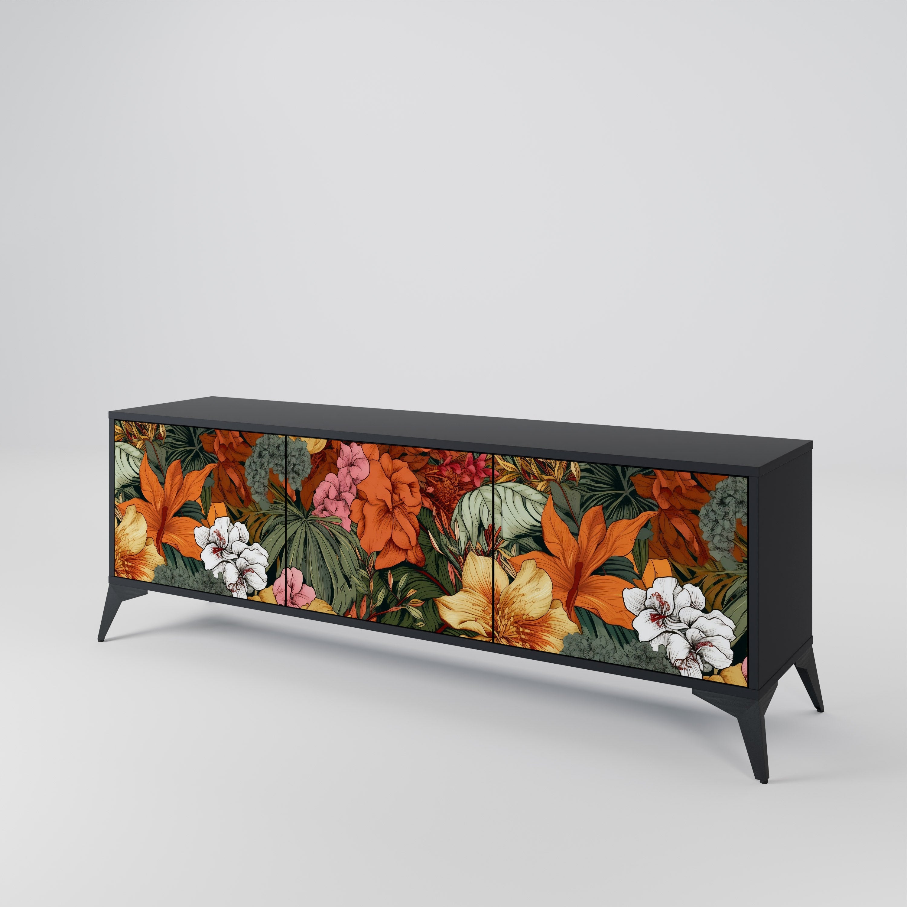 Βάση τηλεόρασης RADIANT FLORA με 3 πόρτες σε μαύρο φινίρισμα