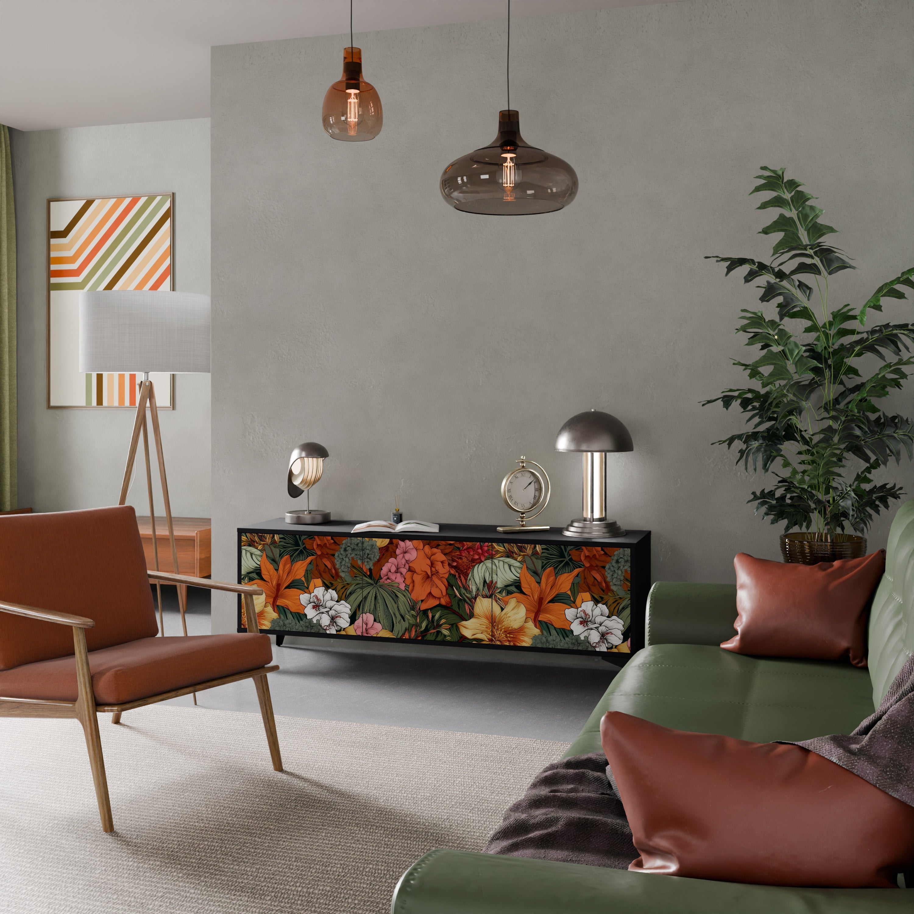 Βάση τηλεόρασης RADIANT FLORA με 3 πόρτες σε μαύρο φινίρισμα