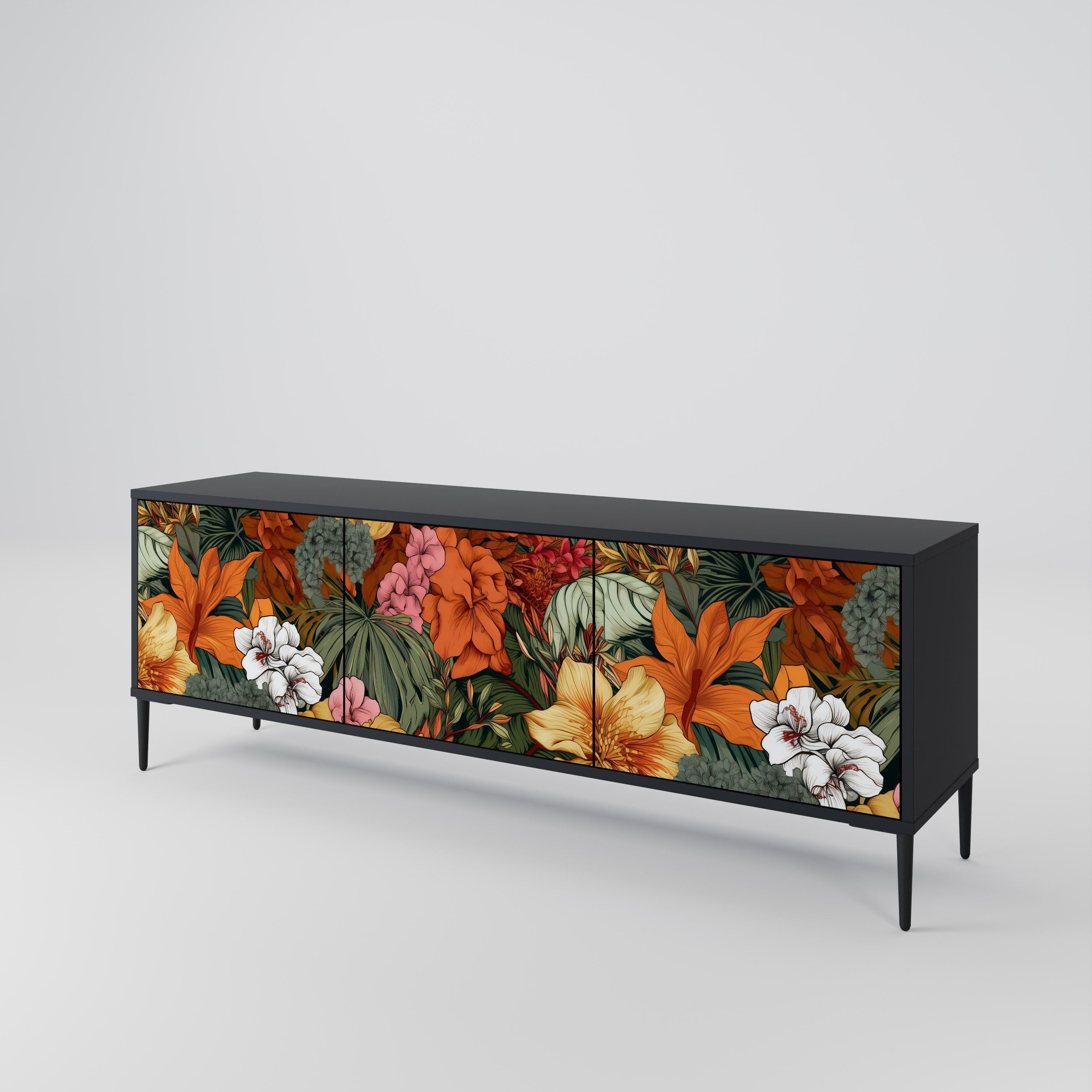 Βάση τηλεόρασης RADIANT FLORA με 3 πόρτες σε μαύρο φινίρισμα