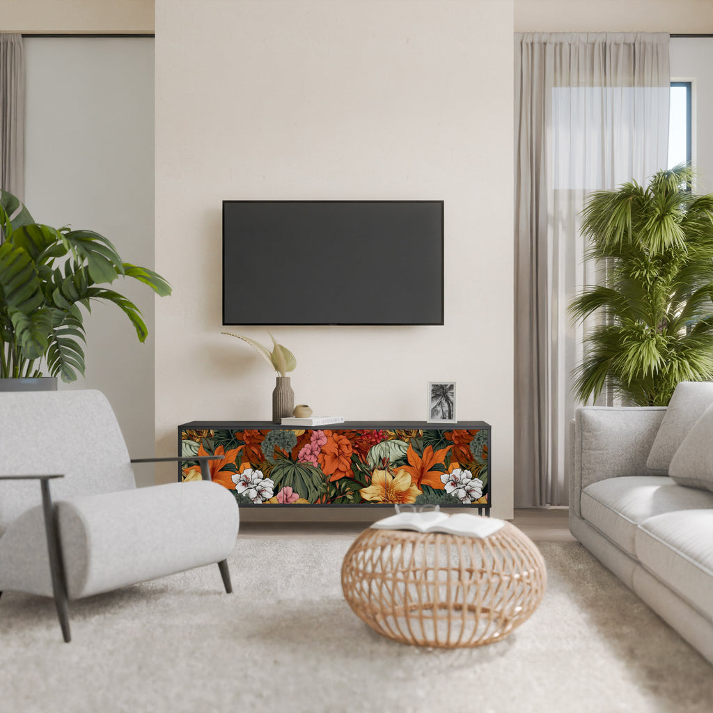 Βάση τηλεόρασης RADIANT FLORA με 3 πόρτες σε μαύρο φινίρισμα