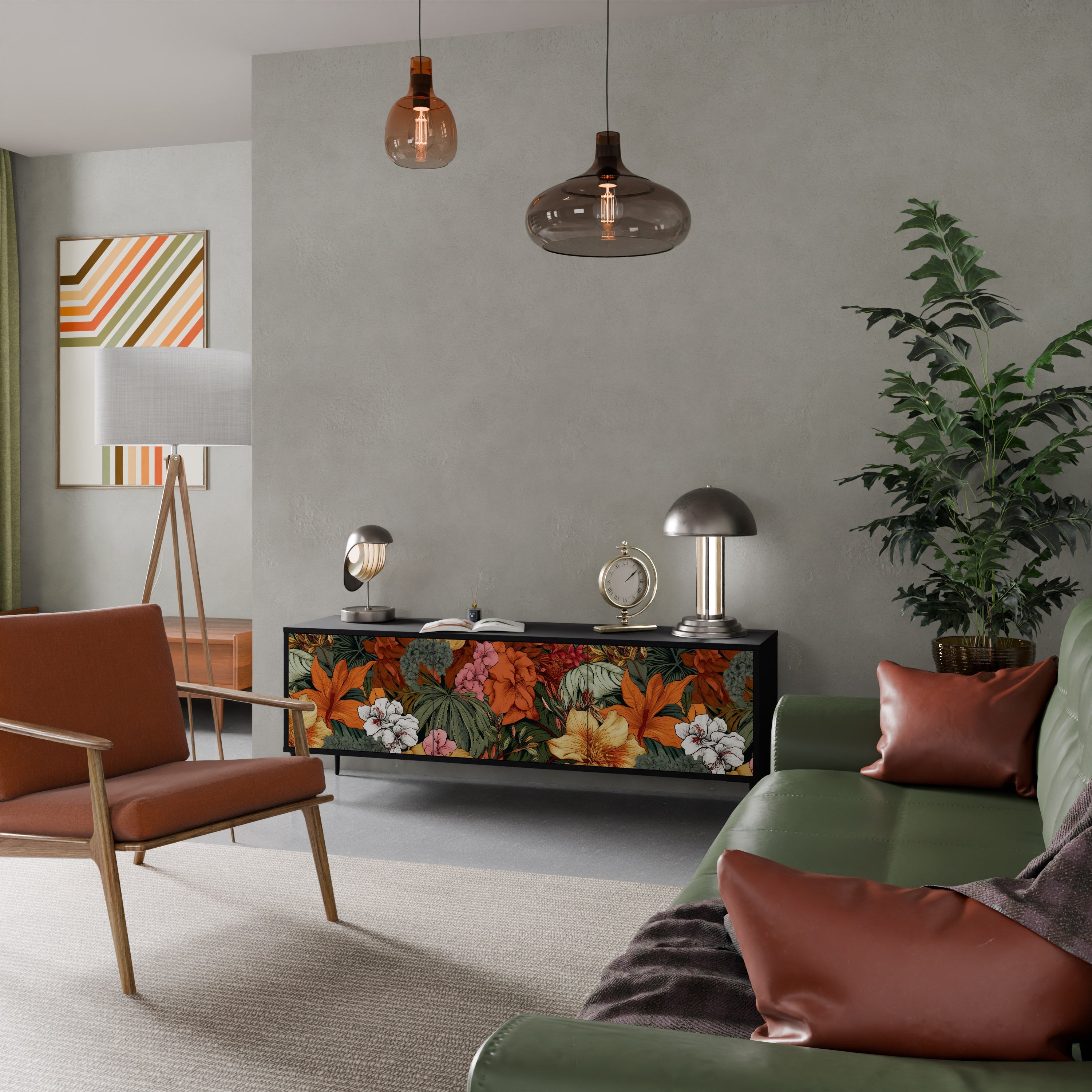 Βάση τηλεόρασης RADIANT FLORA με 3 πόρτες σε μαύρο φινίρισμα