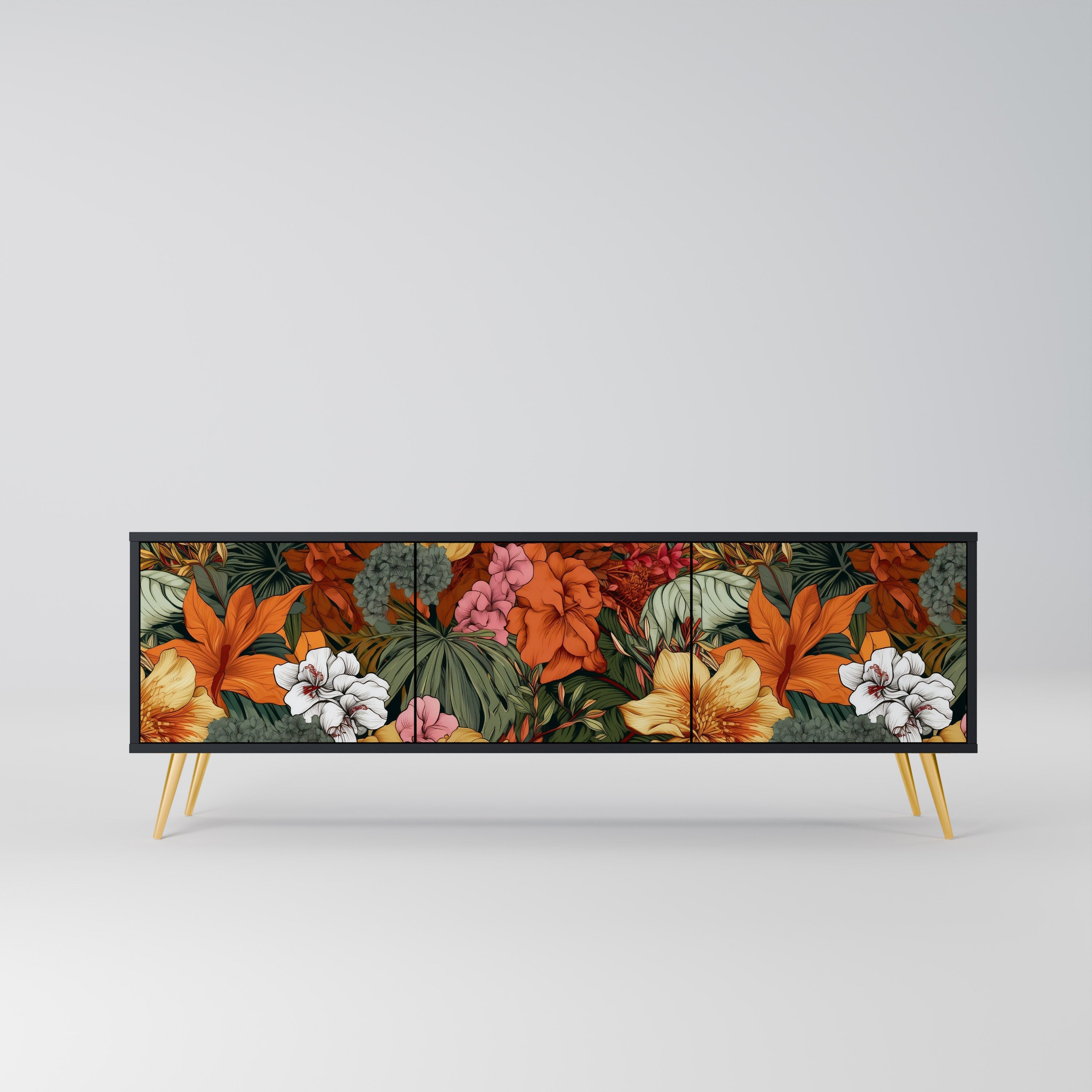 Βάση τηλεόρασης RADIANT FLORA με 3 πόρτες σε μαύρο φινίρισμα
