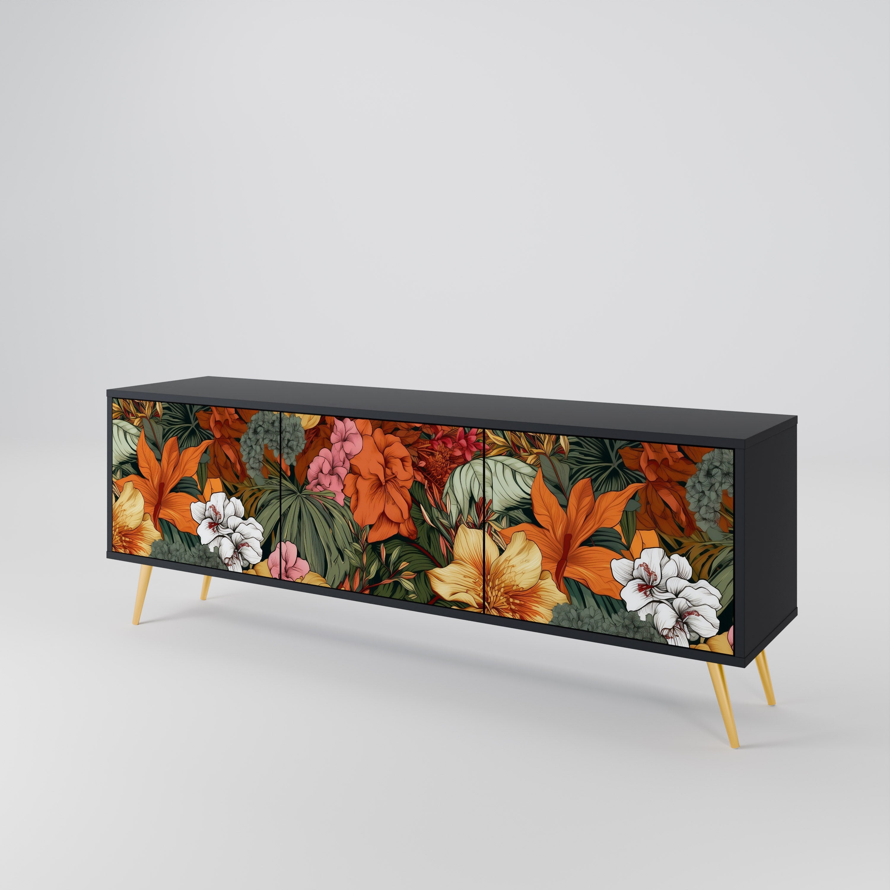Βάση τηλεόρασης RADIANT FLORA με 3 πόρτες σε μαύρο φινίρισμα