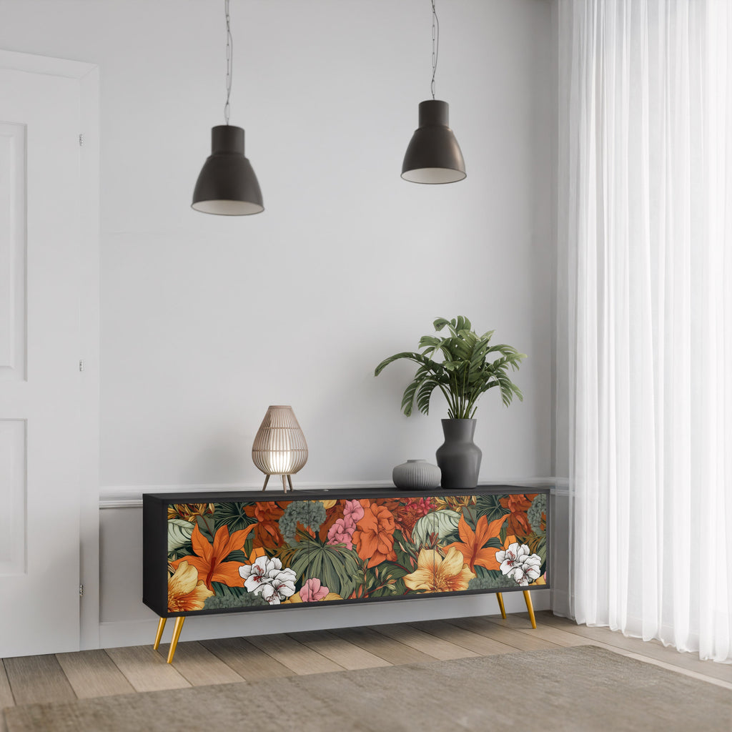 Βάση τηλεόρασης RADIANT FLORA με 3 πόρτες σε μαύρο φινίρισμα