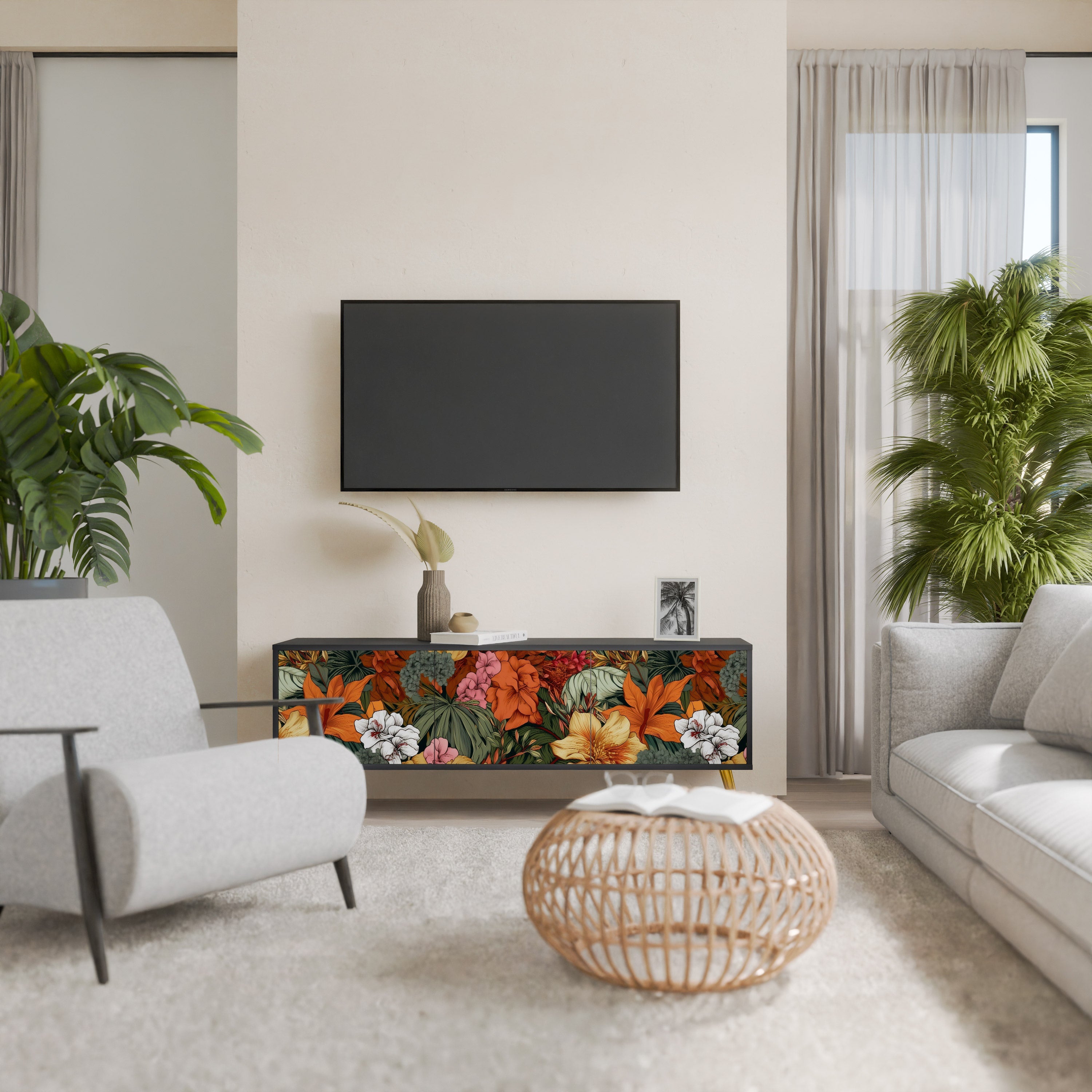 Βάση τηλεόρασης RADIANT FLORA με 3 πόρτες σε μαύρο φινίρισμα