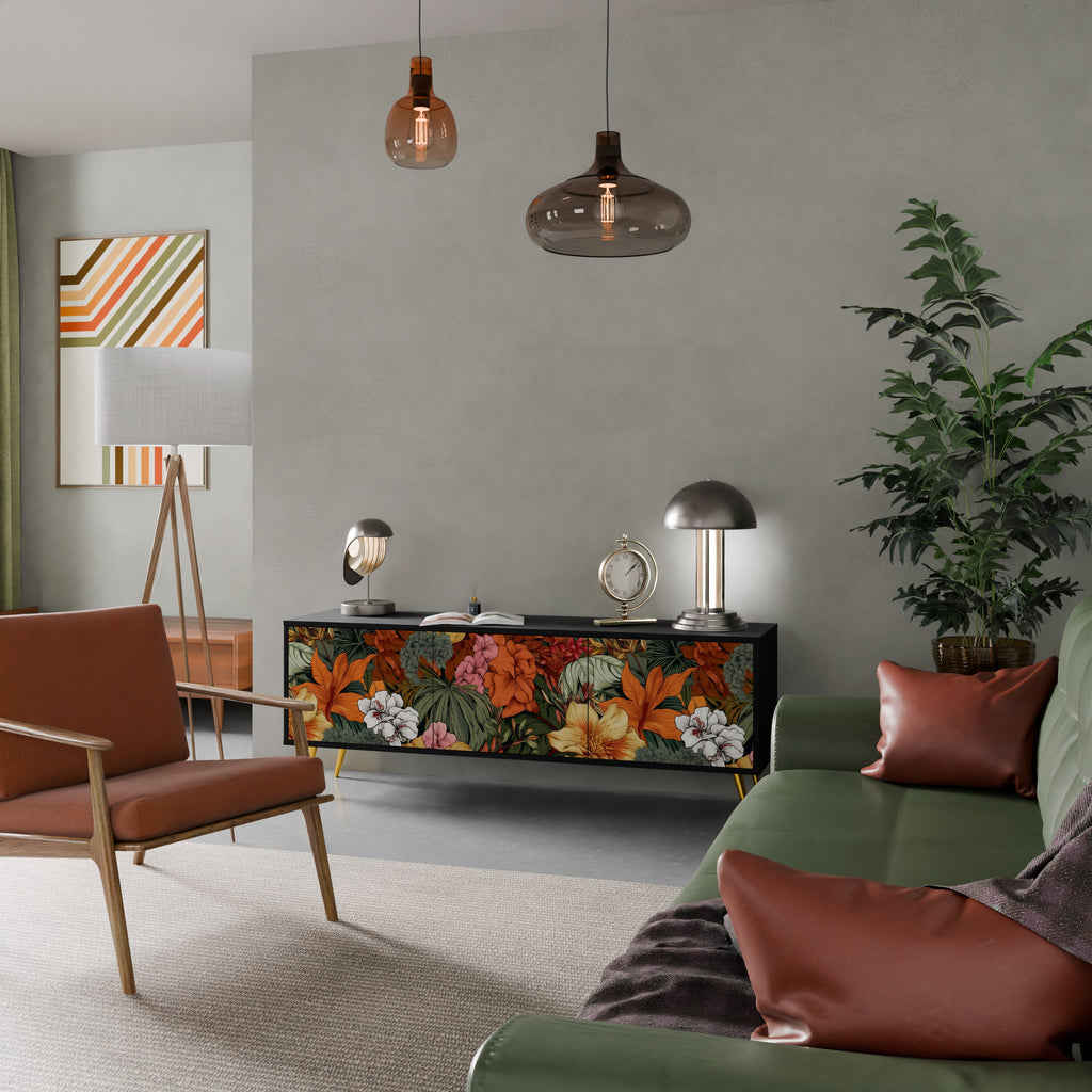 Βάση τηλεόρασης RADIANT FLORA με 3 πόρτες σε μαύρο φινίρισμα