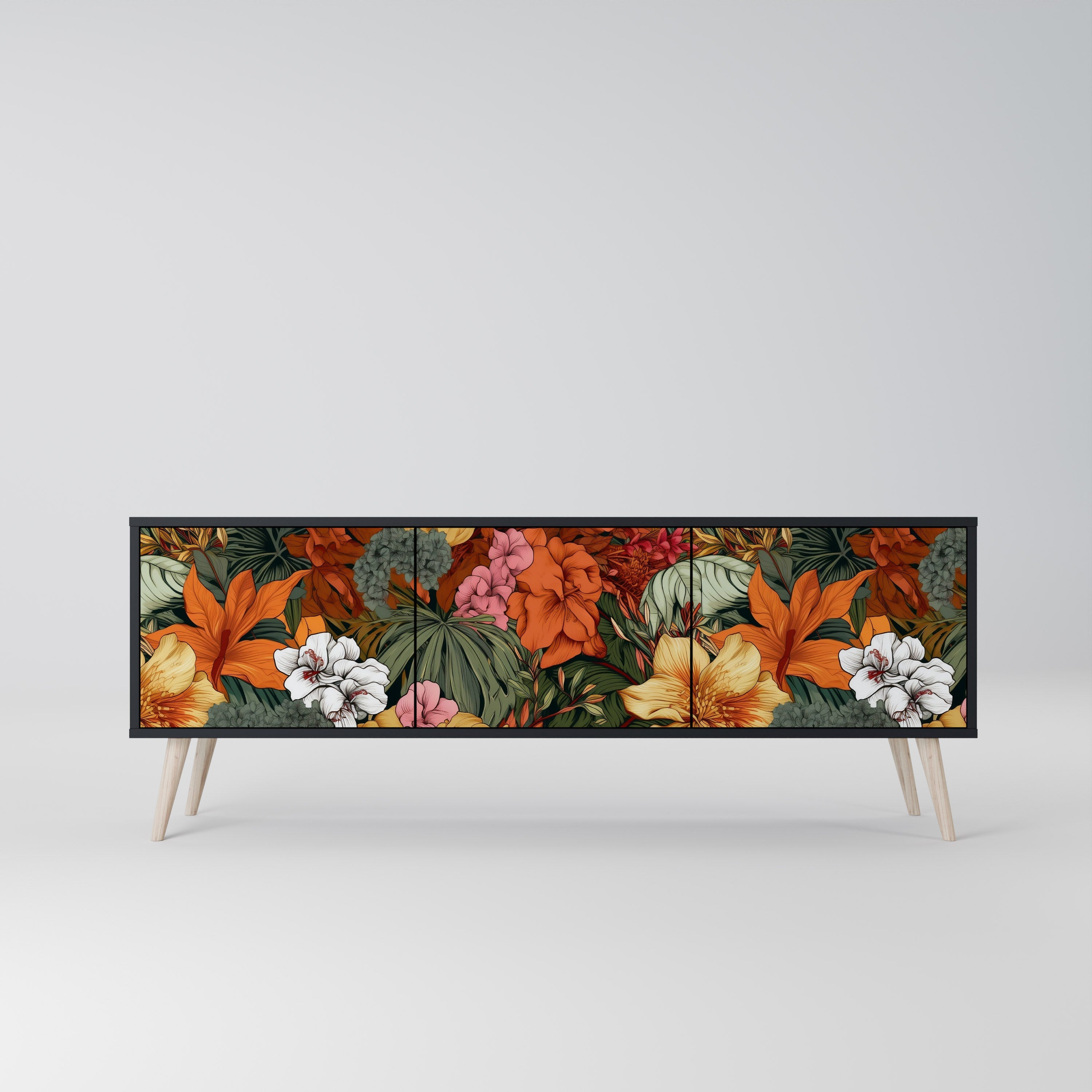 Βάση τηλεόρασης RADIANT FLORA με 3 πόρτες σε μαύρο φινίρισμα