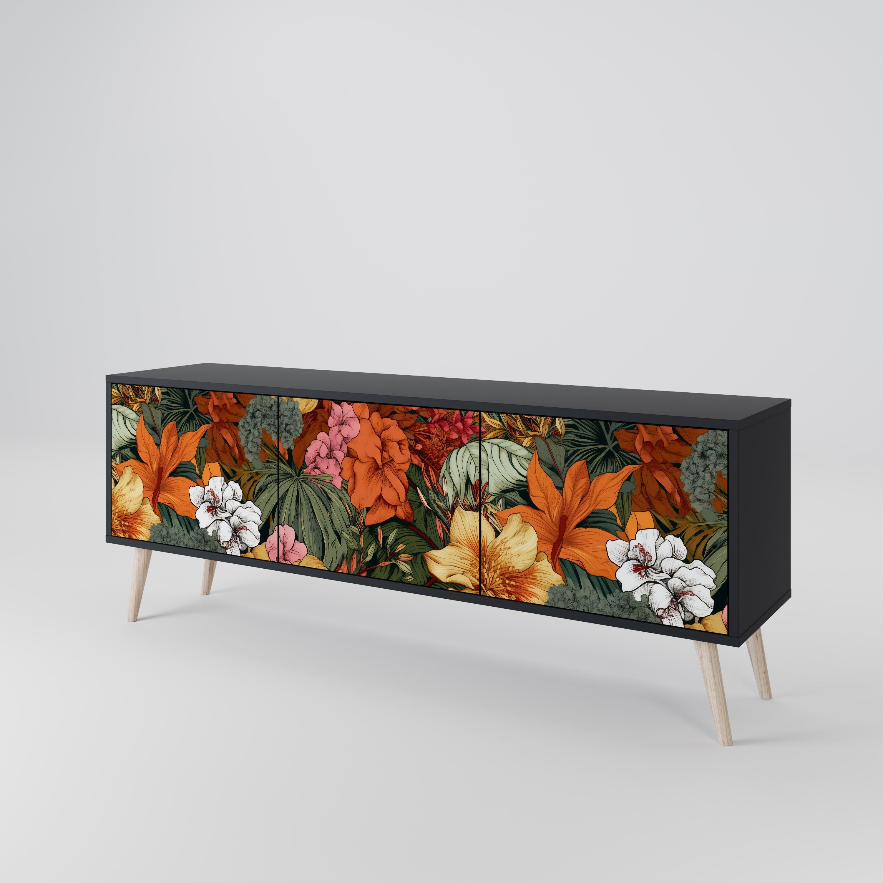 Βάση τηλεόρασης RADIANT FLORA με 3 πόρτες σε μαύρο φινίρισμα