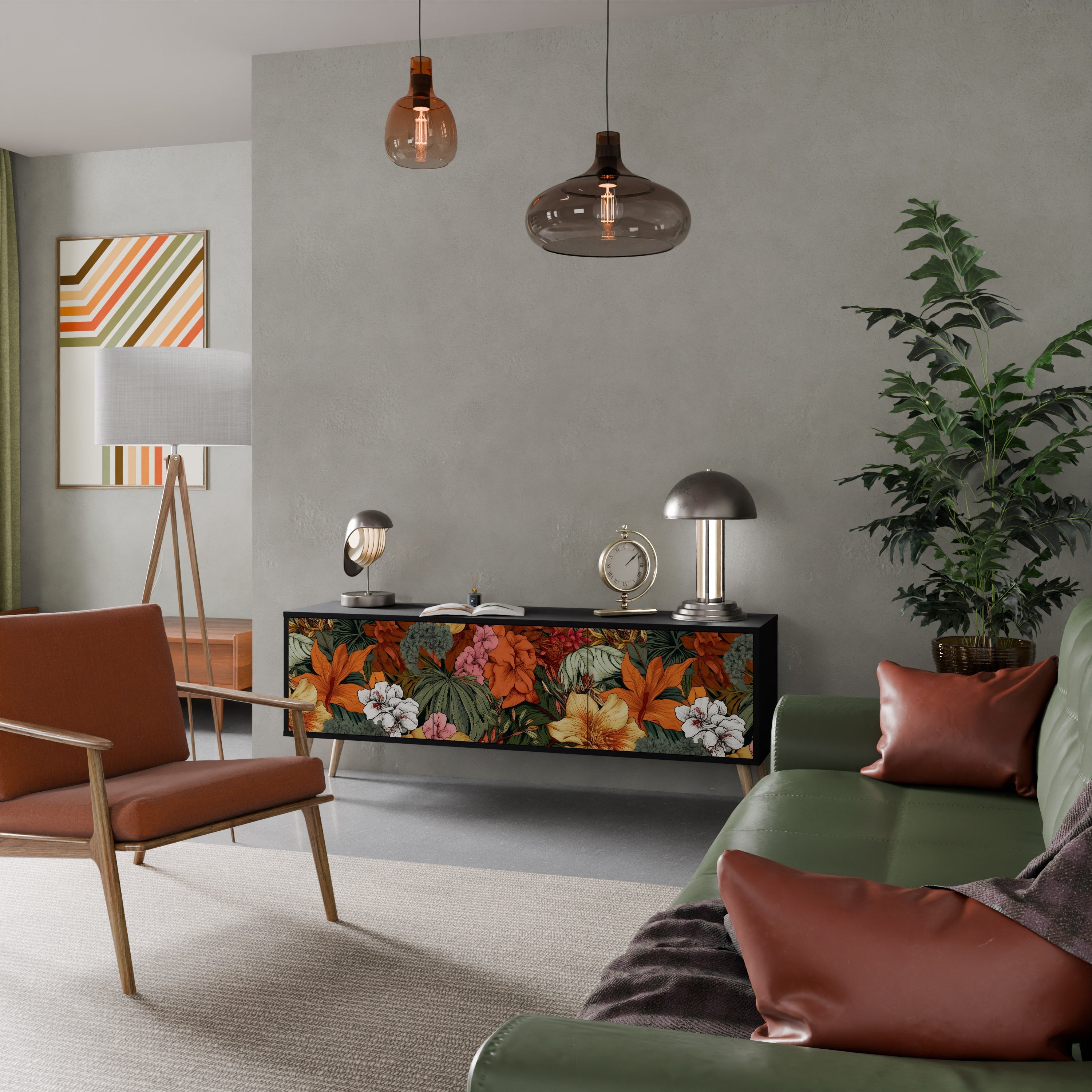 Βάση τηλεόρασης RADIANT FLORA με 3 πόρτες σε μαύρο φινίρισμα
