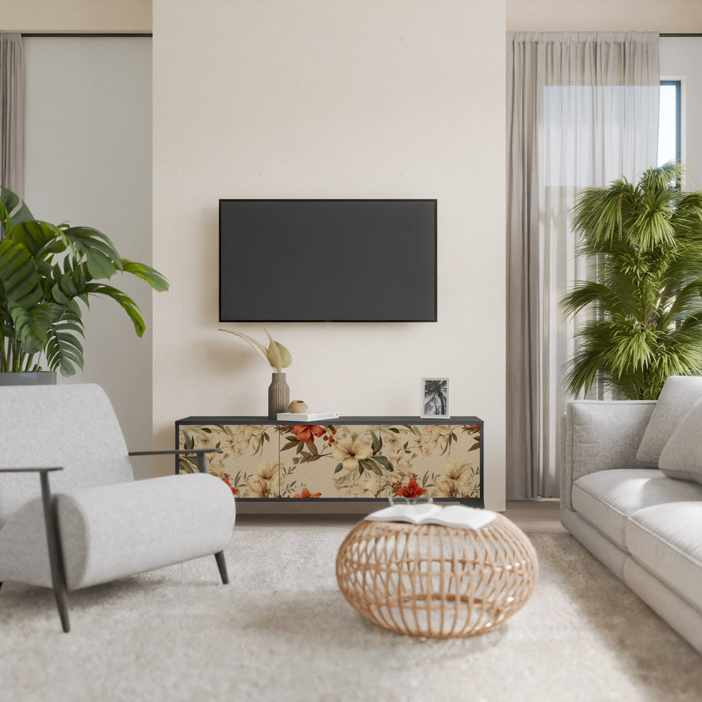 Βάση τηλεόρασης BLOOMING HARMONY με 3 πόρτες σε μαύρο φινίρισμα